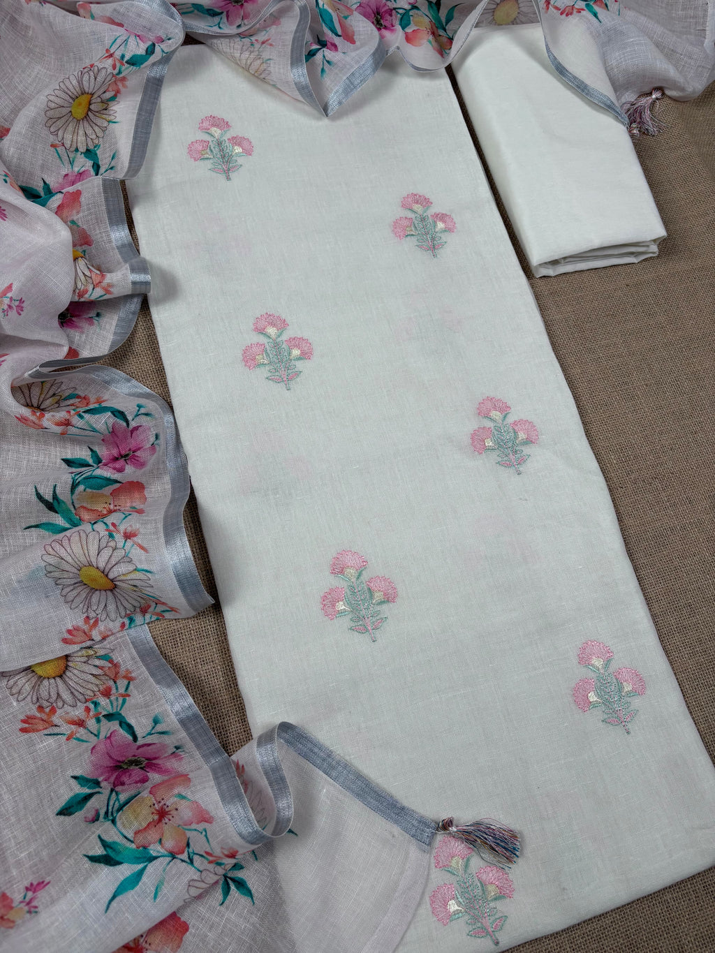 White Banarasi Pure Lilen Suit