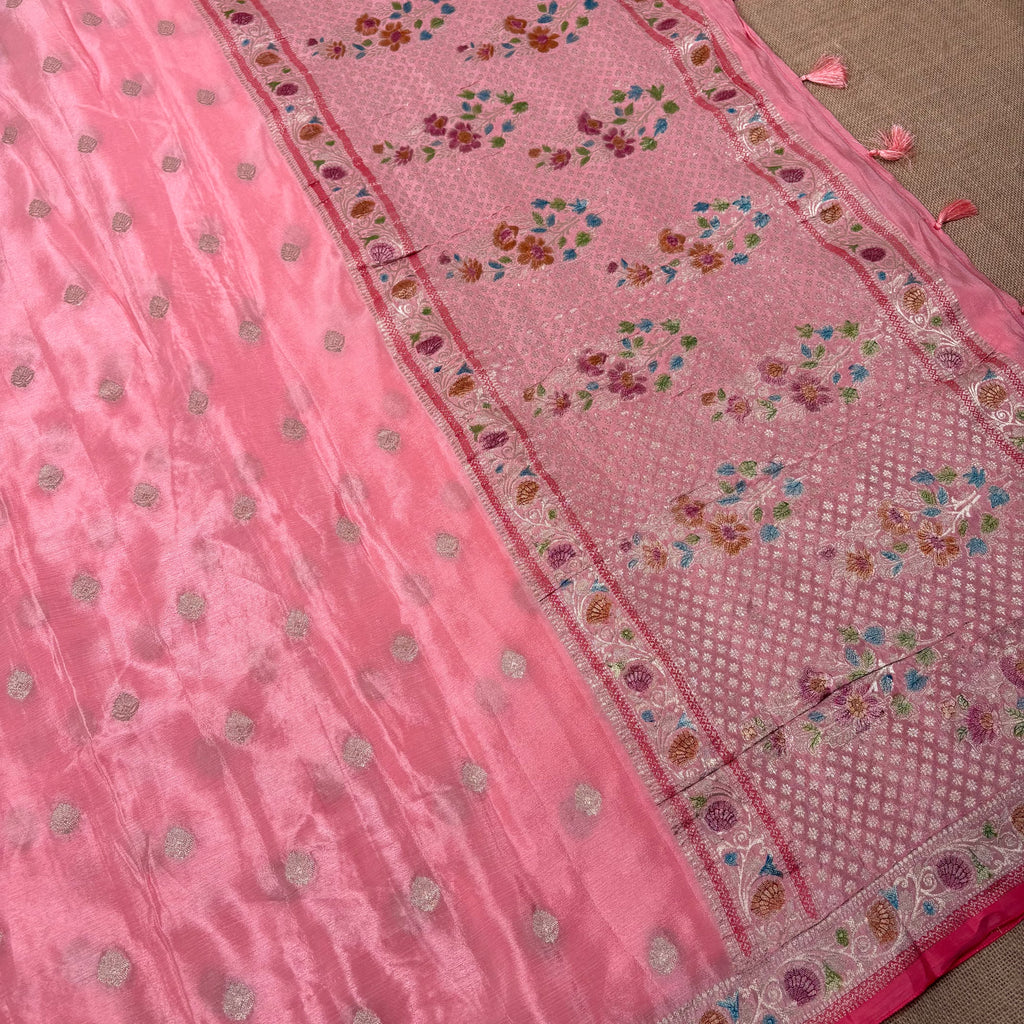 Baby Pink Banarasi Viscose Georgette Silk Saree