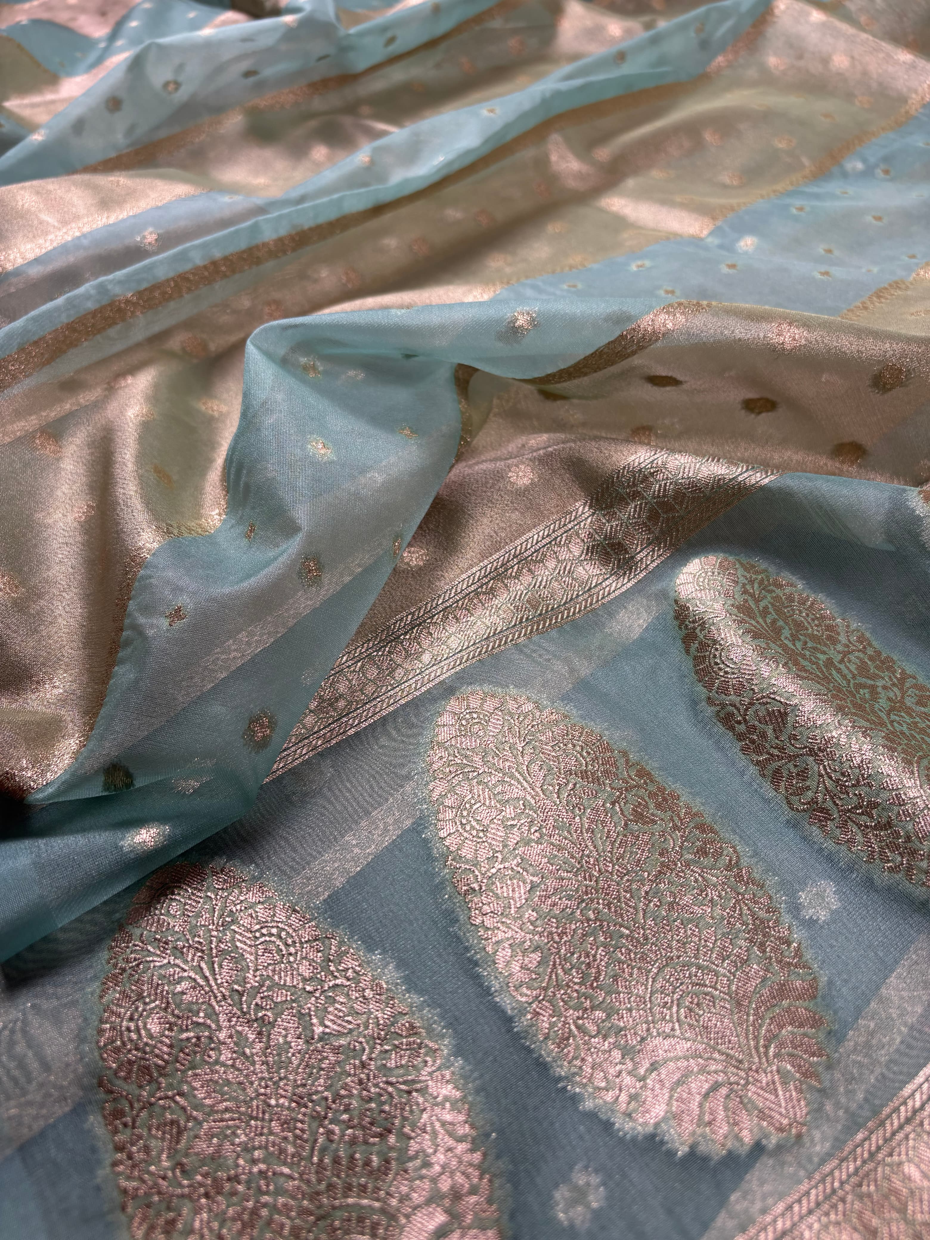 Pista Green Banarasi Soft Tissue Silk Suit