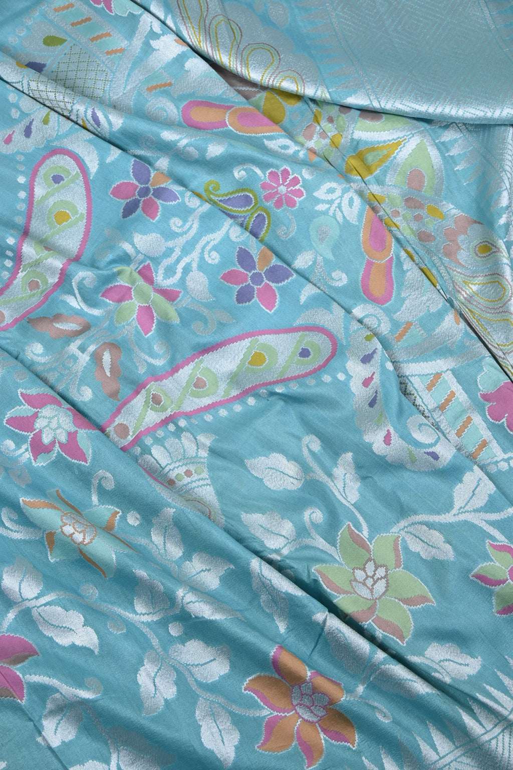 Softy Blue Pure Banarasi Tussar Georgette Saree