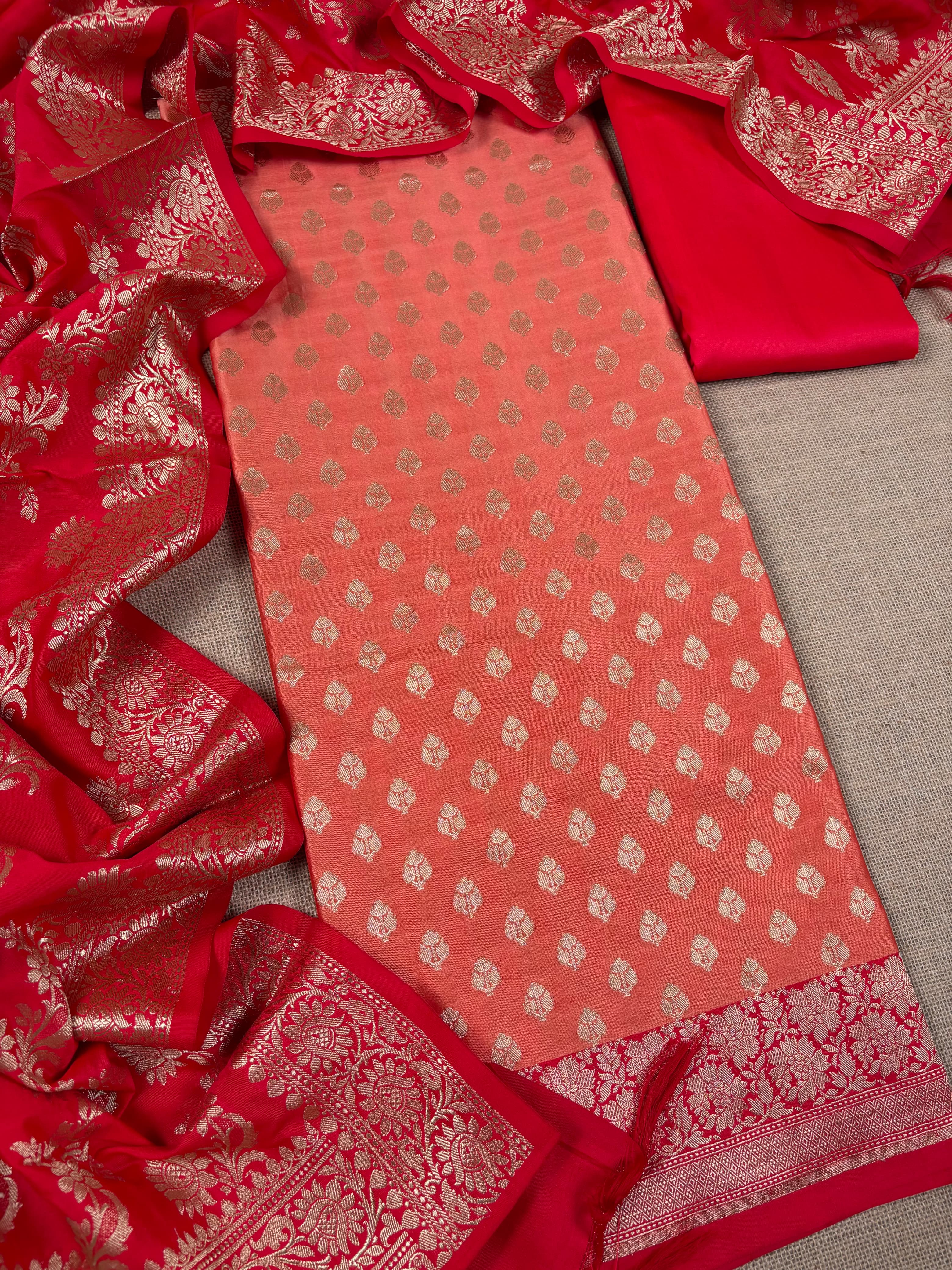 Orange Banarasi Pure Katan Silk Suit