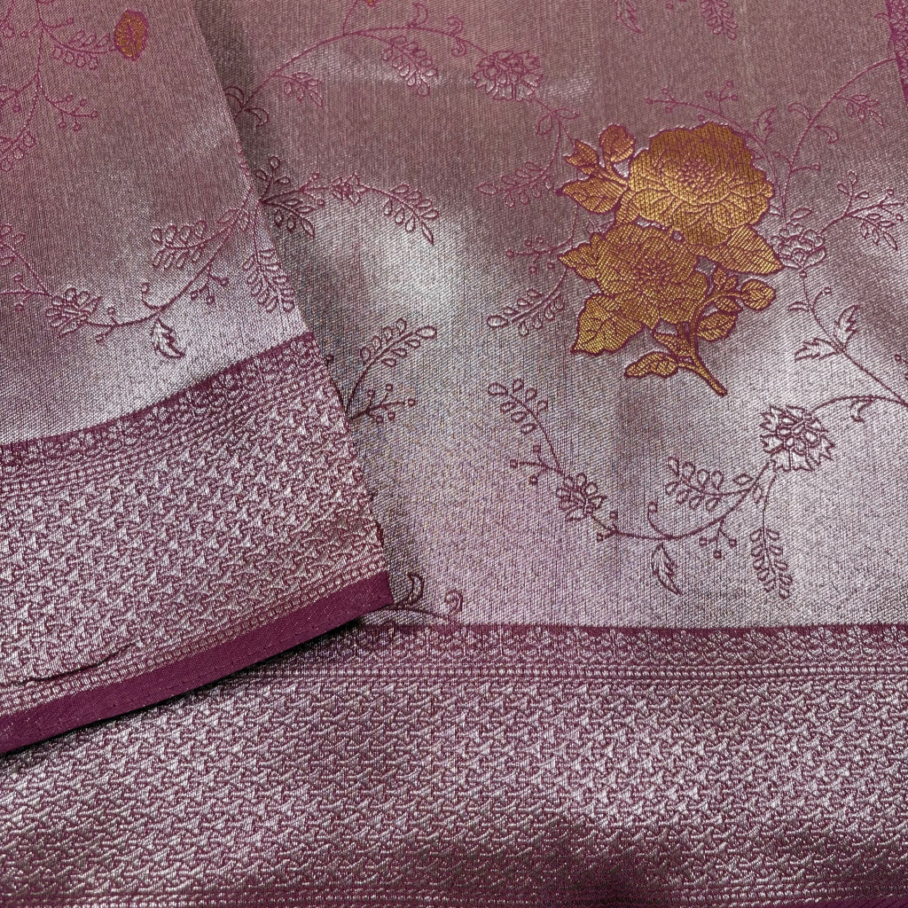 Maroon Banarasi Katan Tissue Alfi Silk Saree