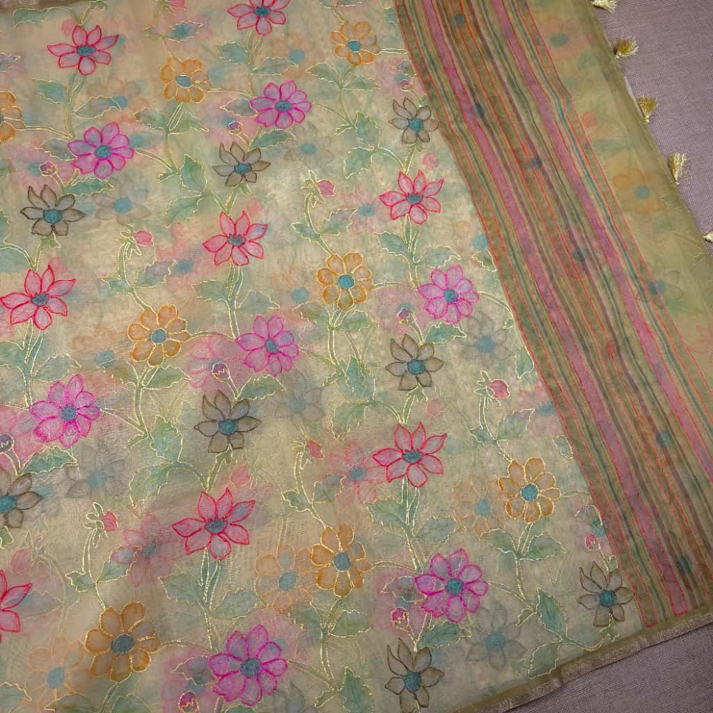 Yellow Banarasi Organza Silk Saree