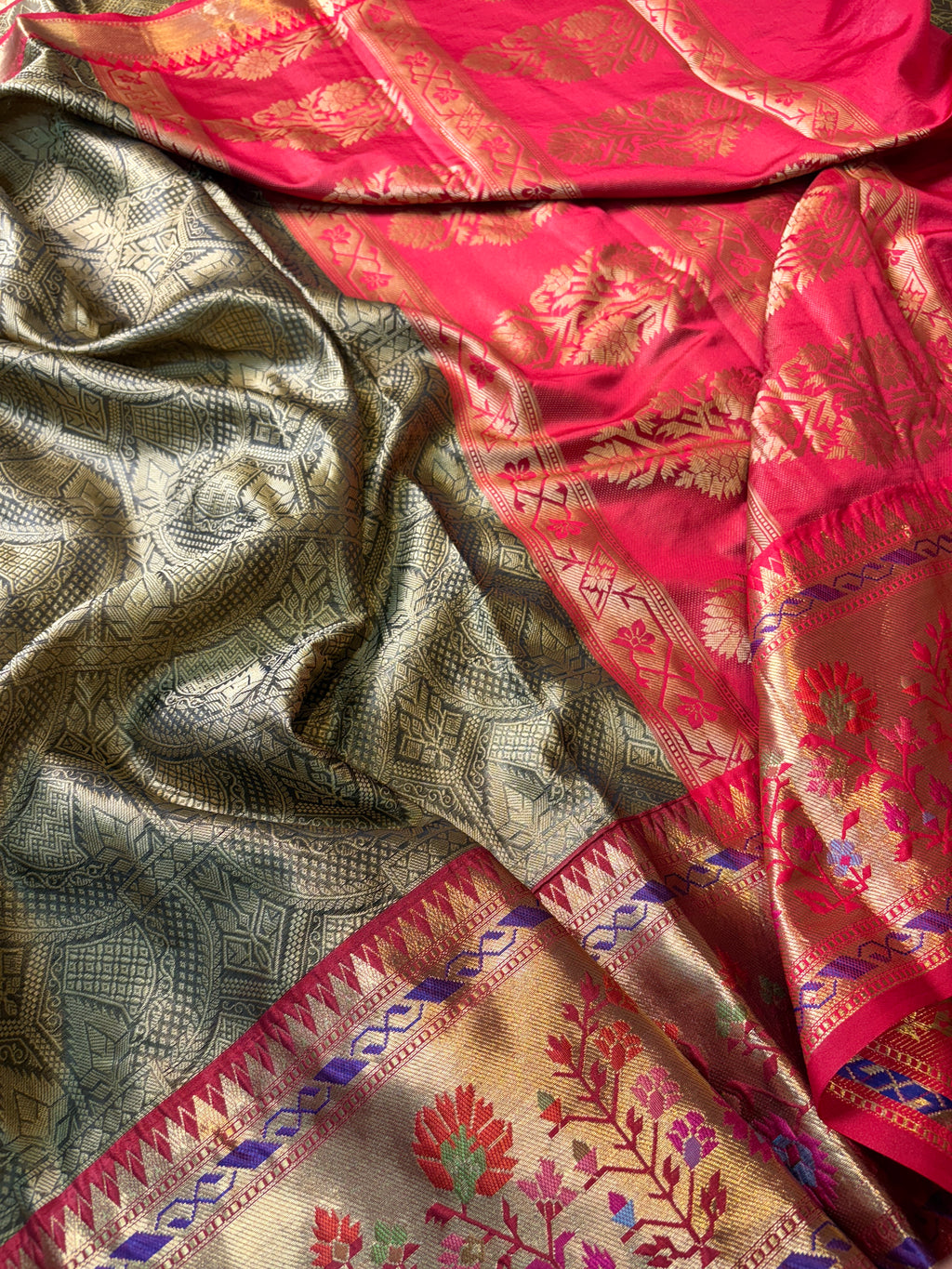 Green Banarasi Katan Tanchui Meena Saree