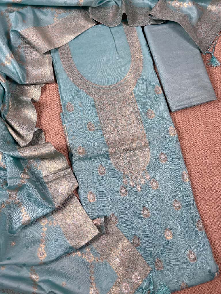 Sky Blue Banarasi Tussar Silk Suit