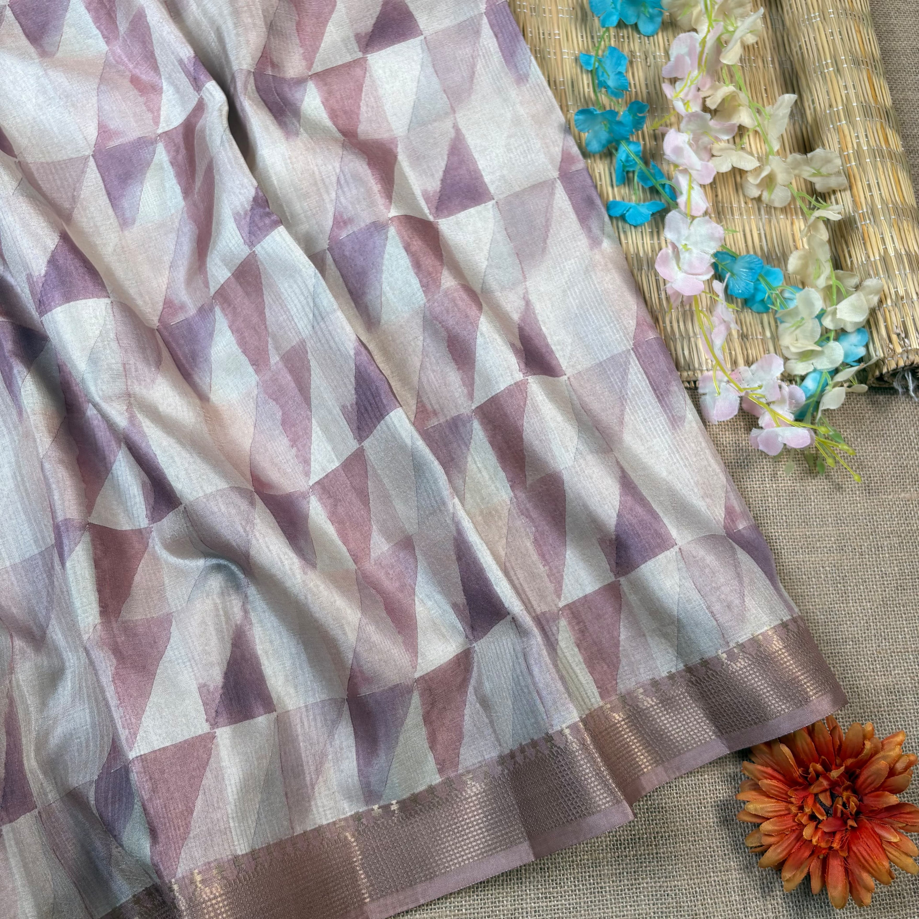 Lilac Banarasi Tussar Silk Saree