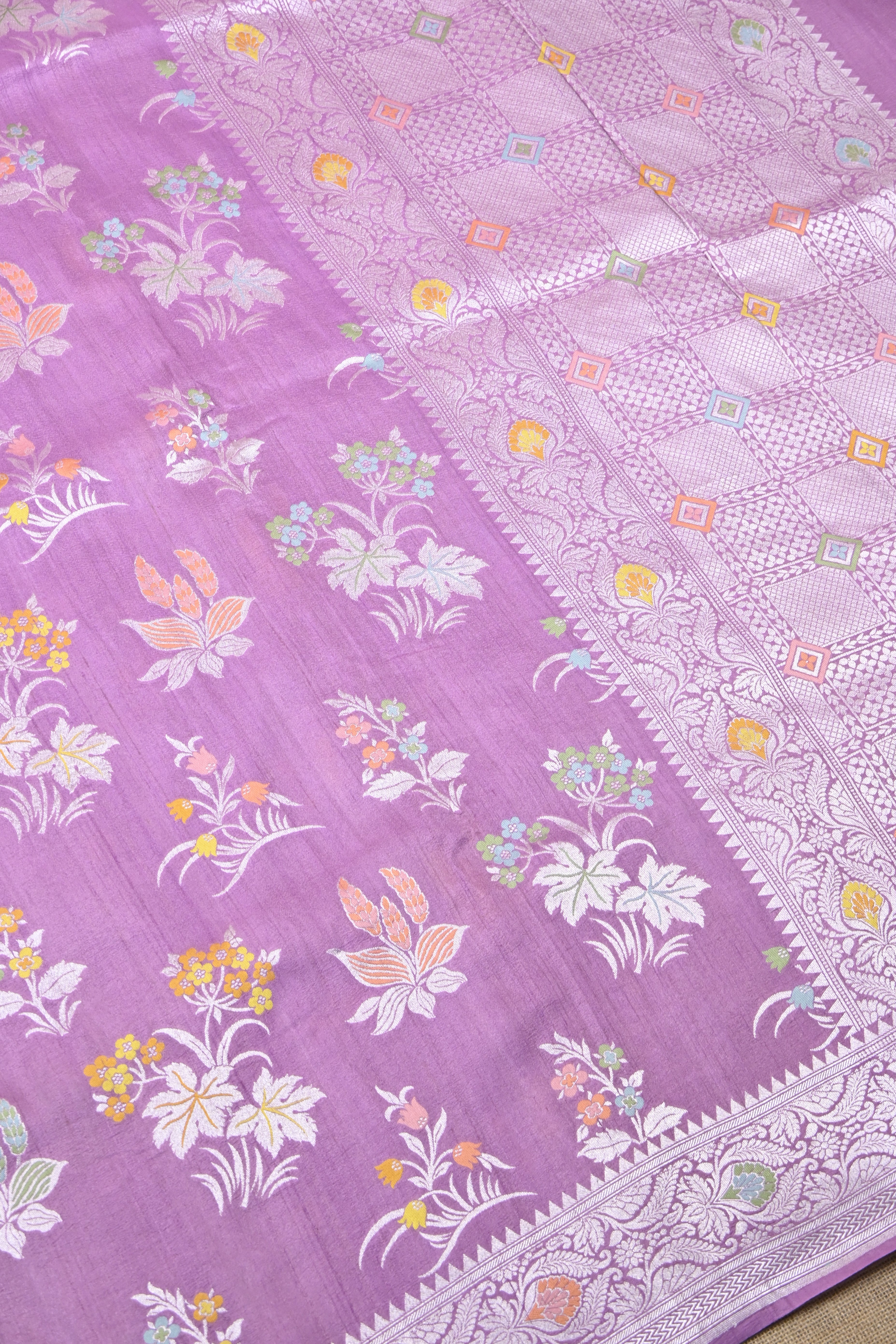 Lilac Pure Banarasi Tussar Georgette Silk Saree