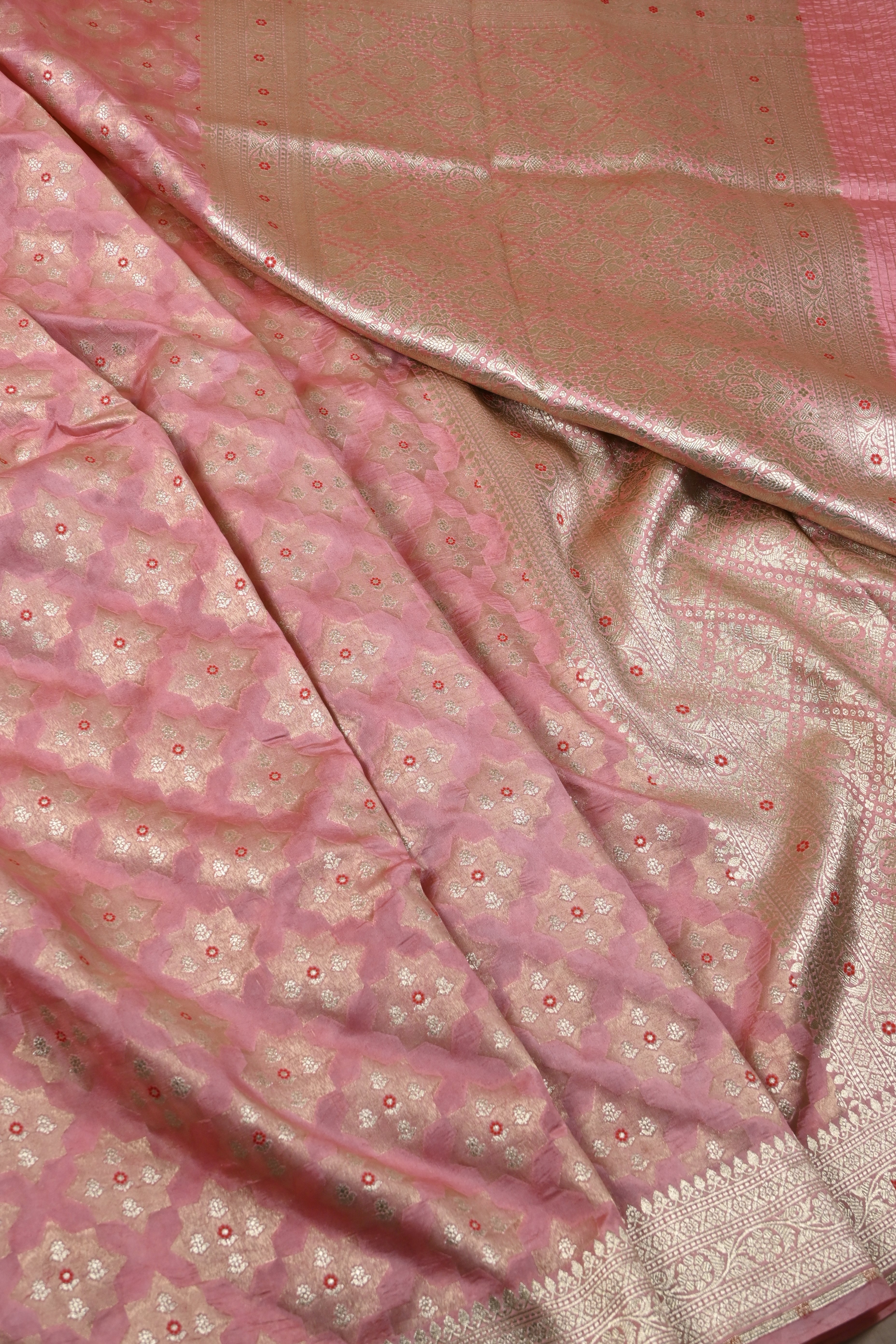 Peach Pure Banarasi Katan Silk Saree