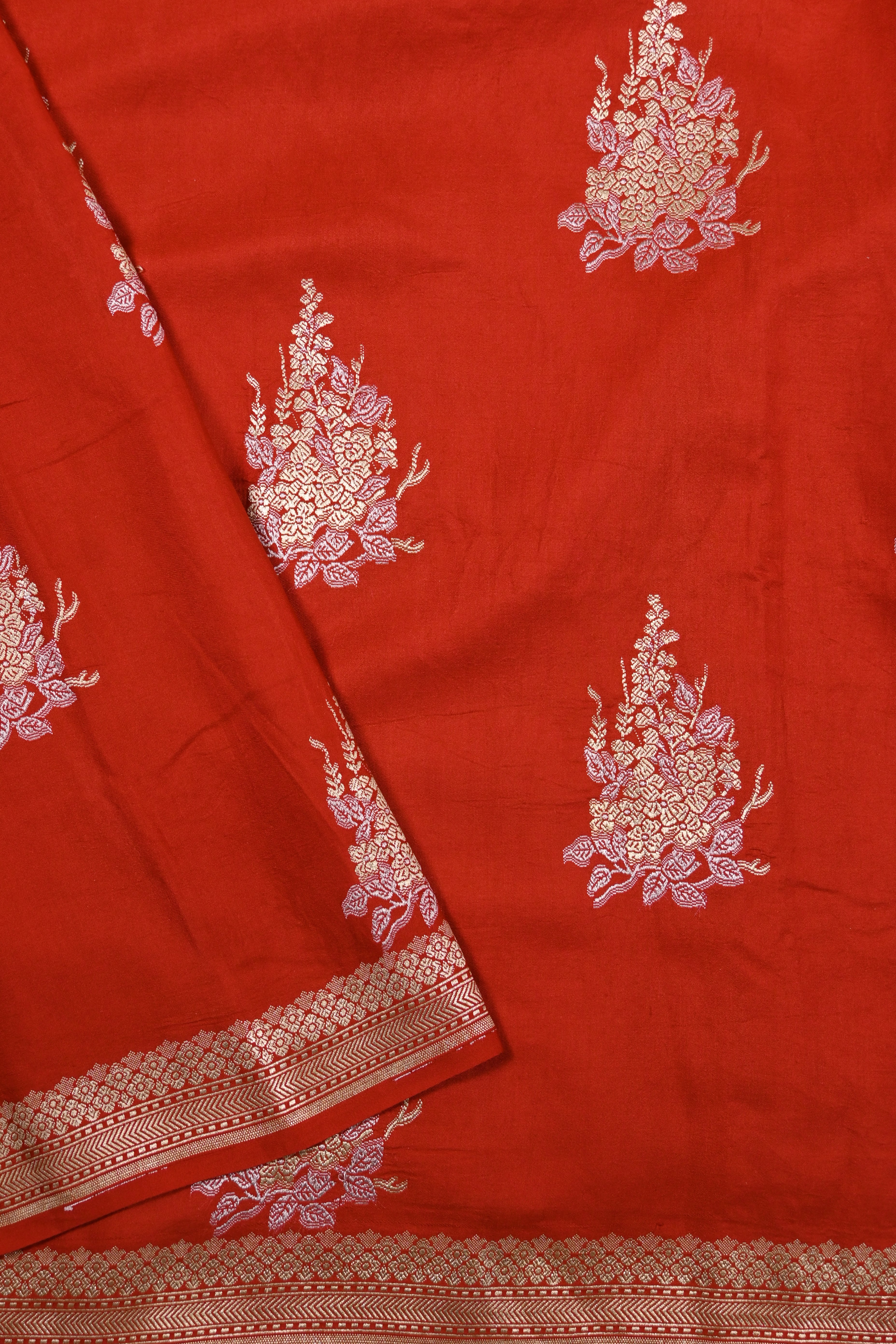 Red Pure Banarasi Satin Mashru Silk Saree