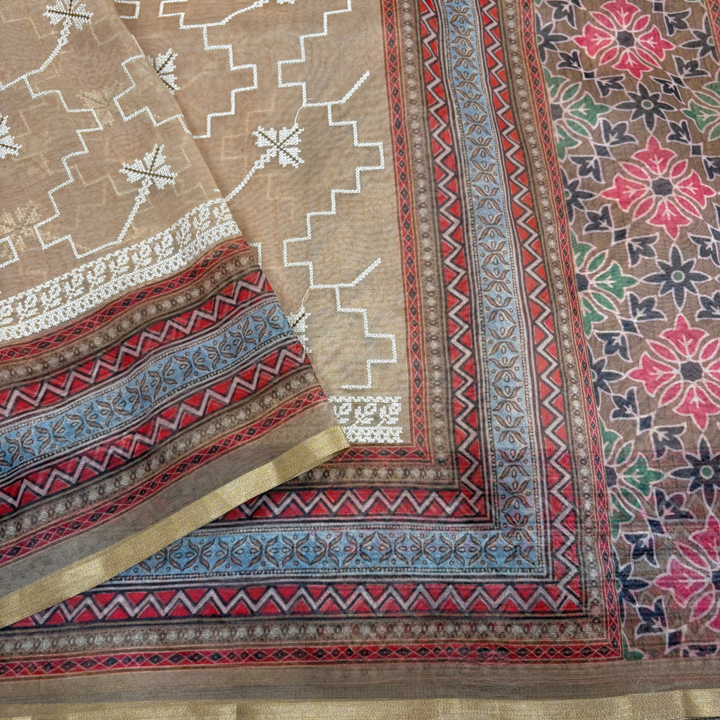 Brown Banarasi Organza Silk Saree