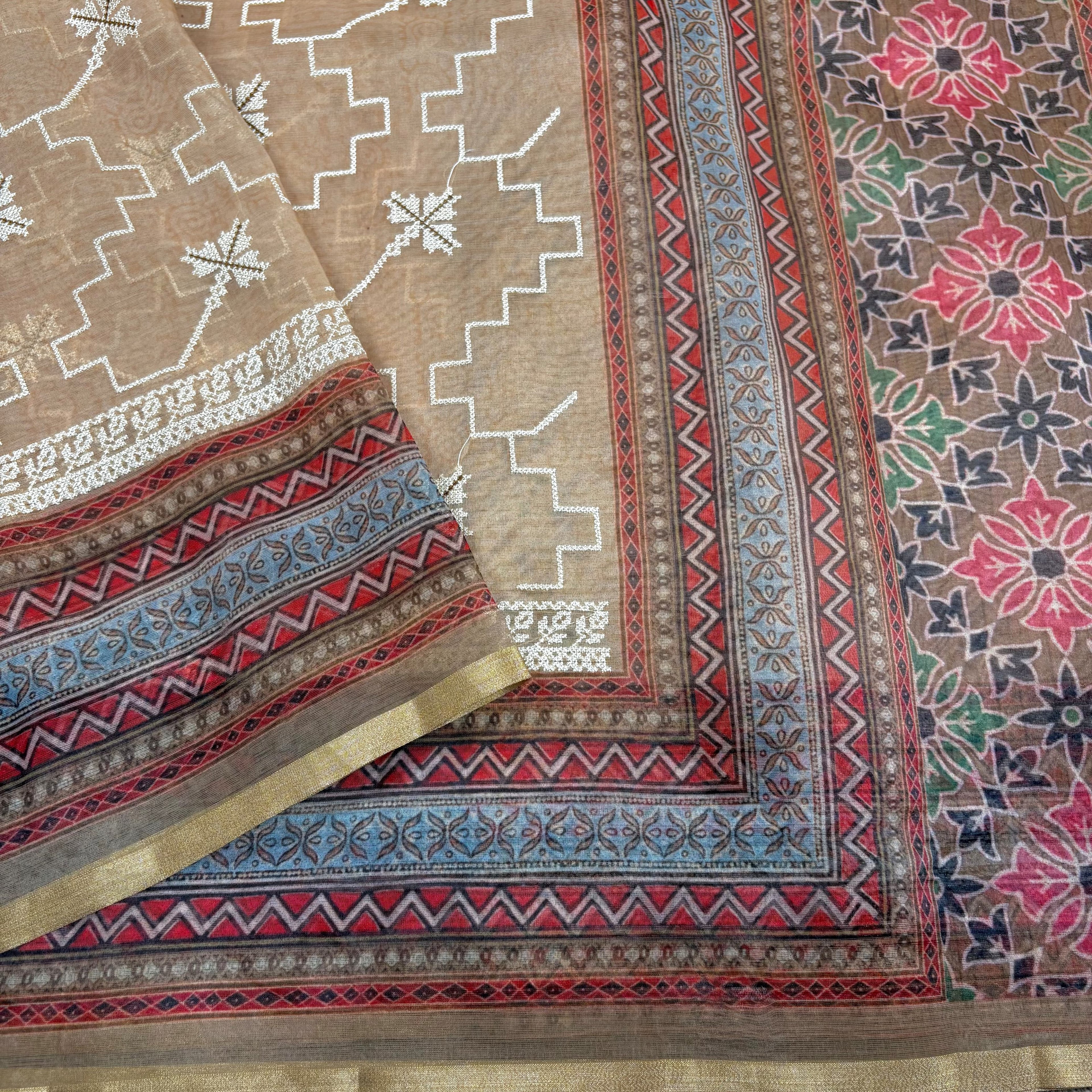 Brown Banarasi Organza Silk Saree