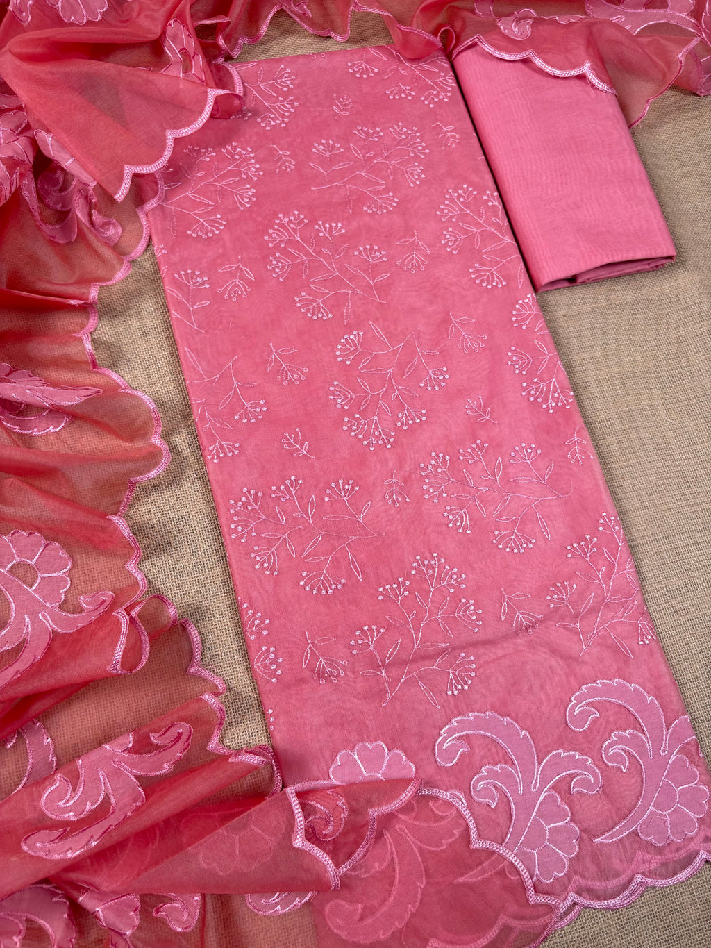 Pink Banarasi Organza Silk Suit