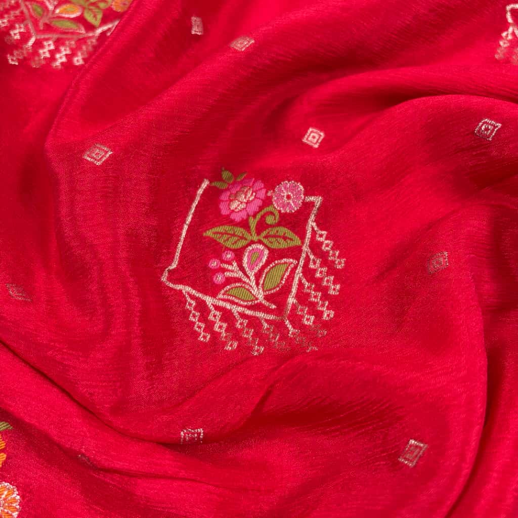Rose Red Banarasi Chinon Georgette Saree