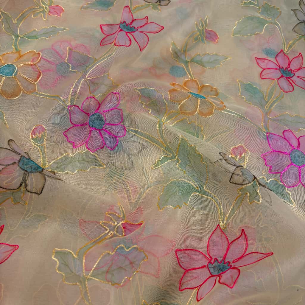 Yellow Banarasi Organza Silk Saree