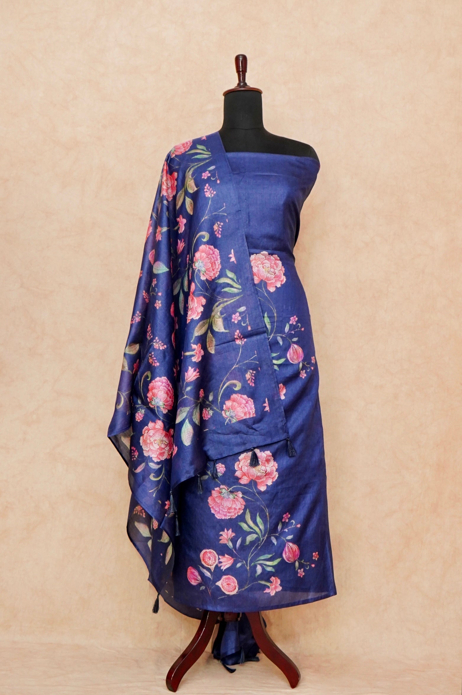 Handwoven Navy Blue Banarasi Tussar Silk Suit