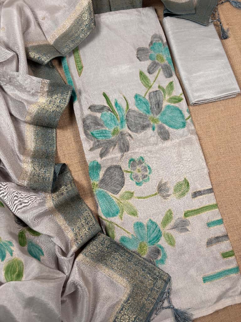 White Banarasi Moonga Silk Suit