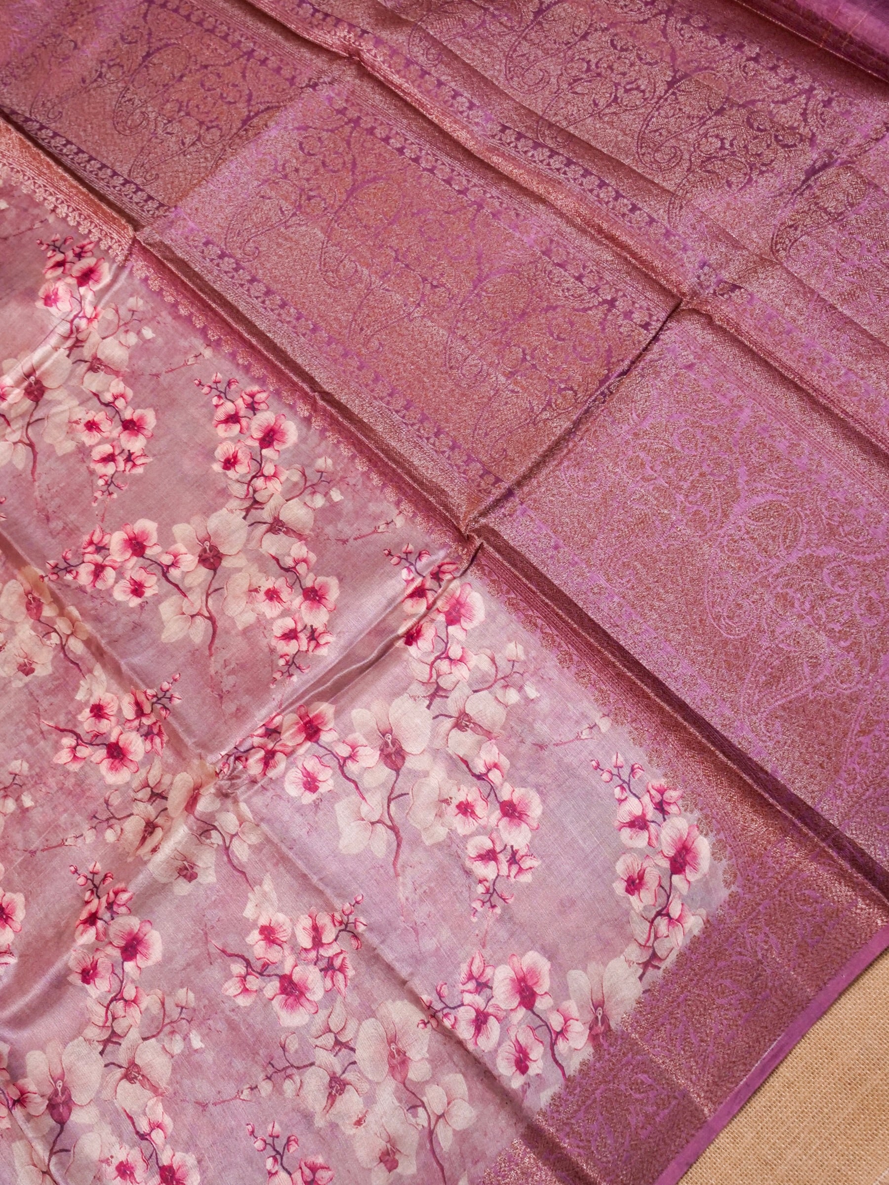 Handwoven Blush Pink Banarasi Tussar Silk Saree