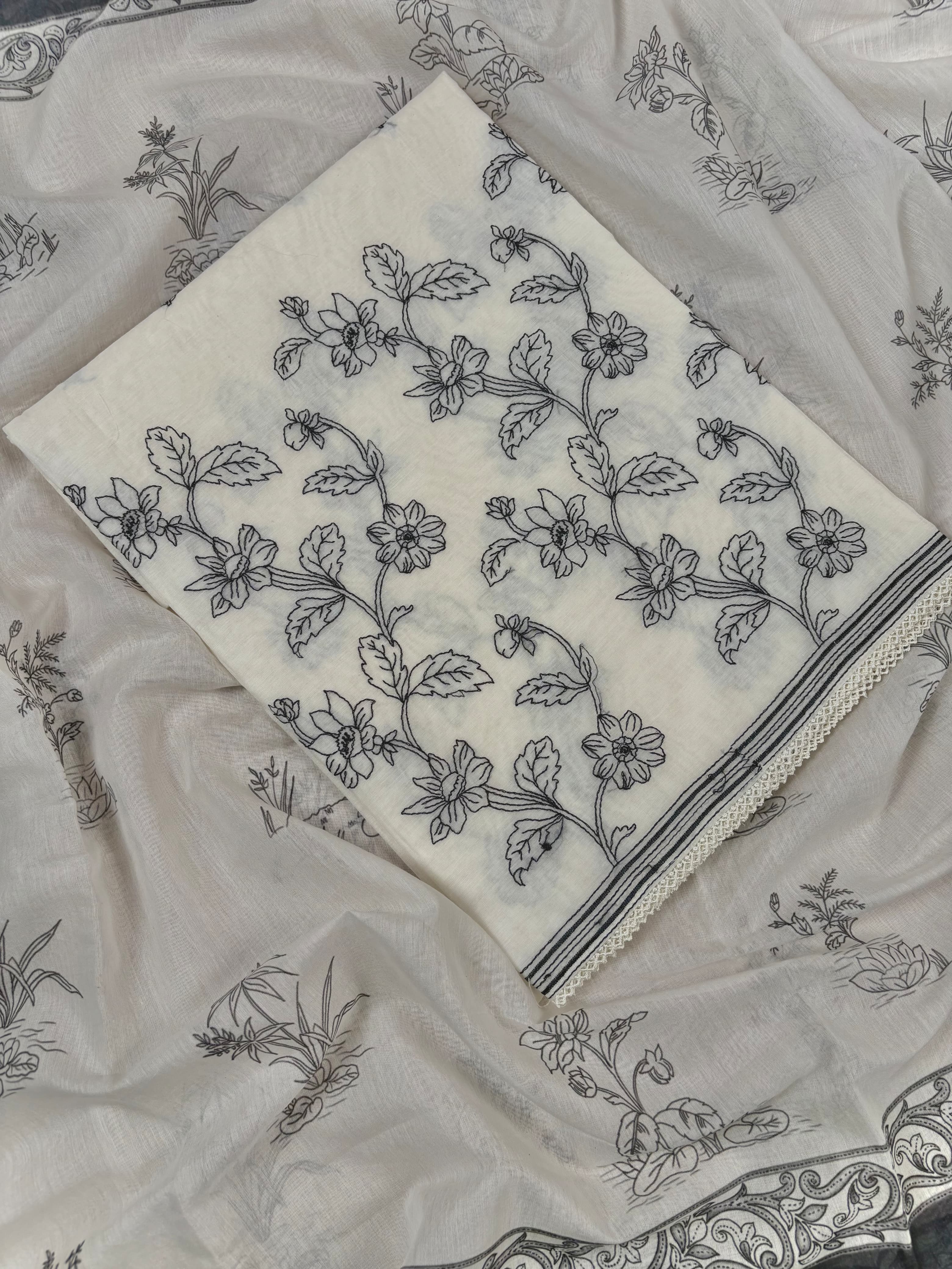 Cream Banarasi Organza Silk Suit