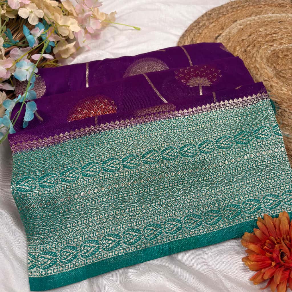 Purple Banarasi Katan Georgette Silk Saree