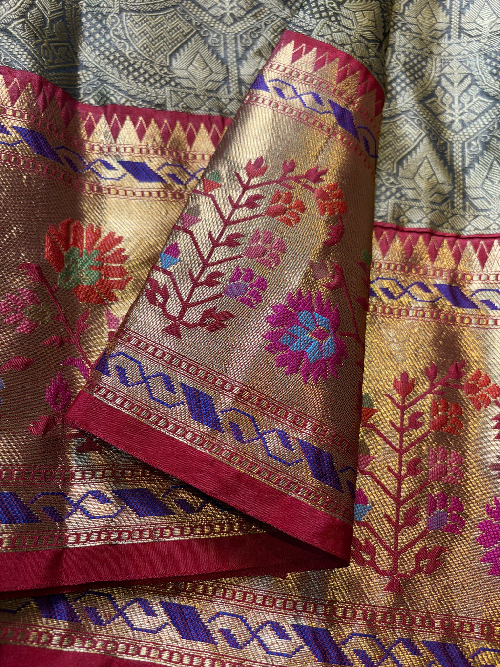 Green Banarasi Katan Tanchui Meena Saree