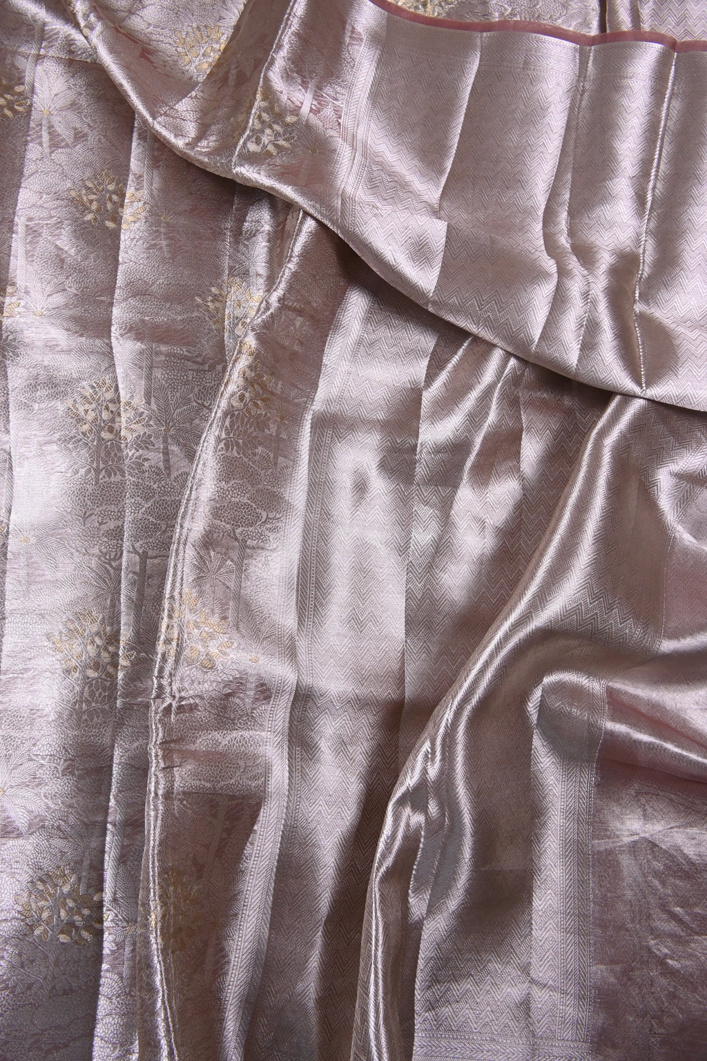 Baby Peach Pure Banarasi Molten Alfi Tissue Silk Saree