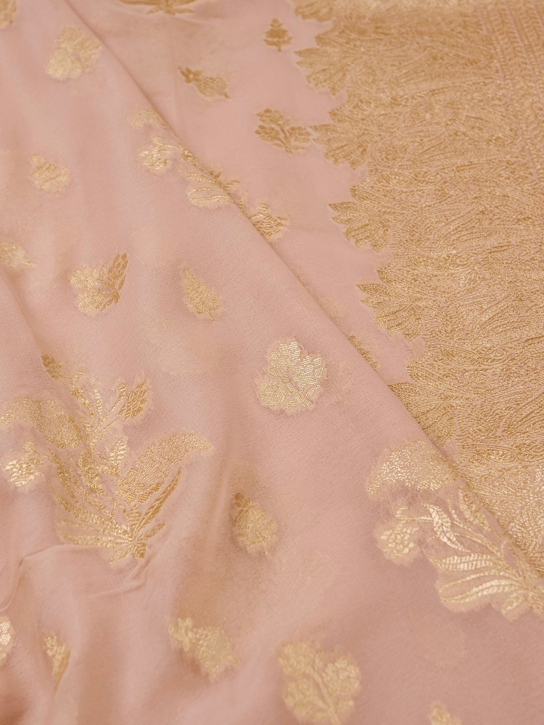 Handwoven Beige Banarasi Khaddi Silk Saree