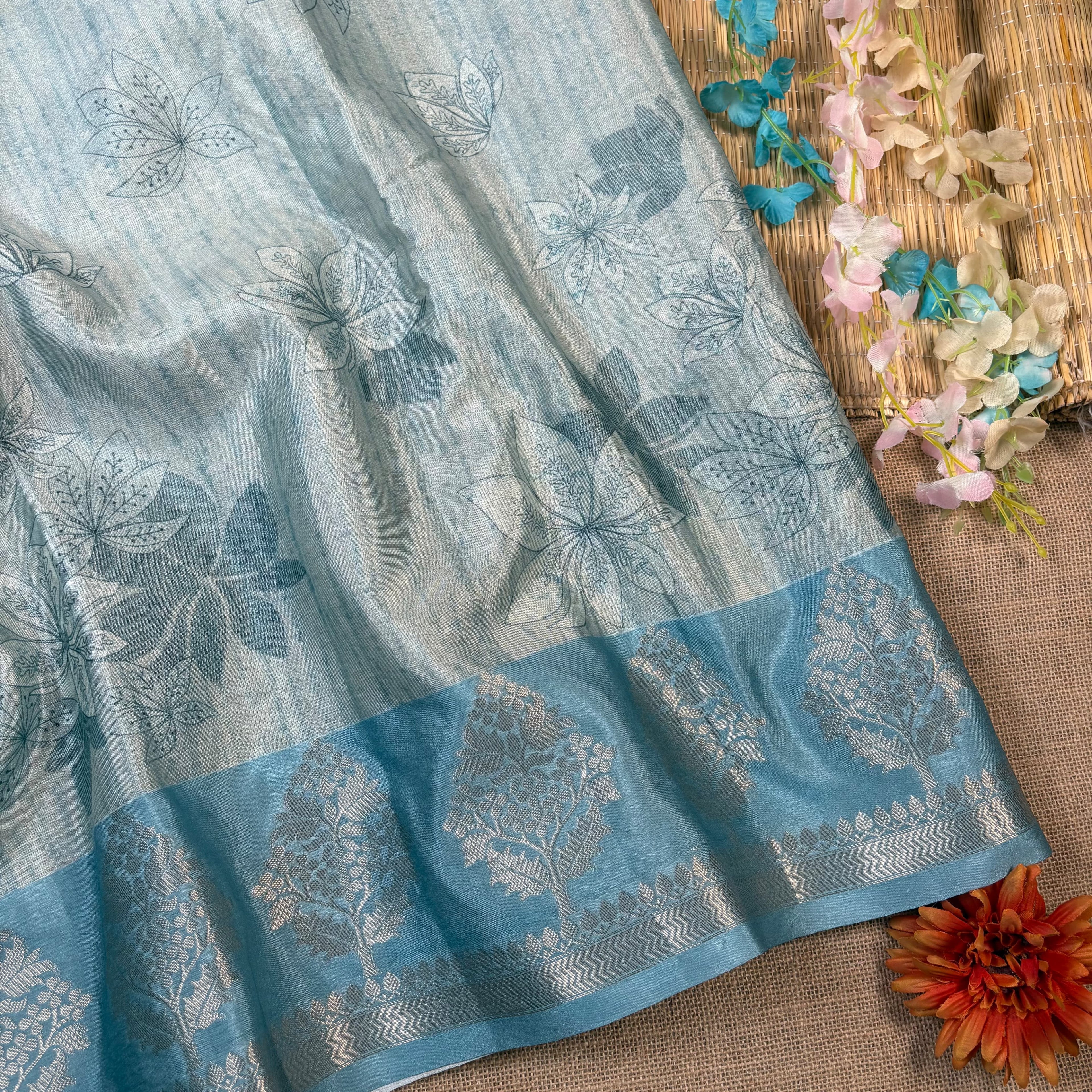 Blue Banarasi Katan Tissue Silk Saree