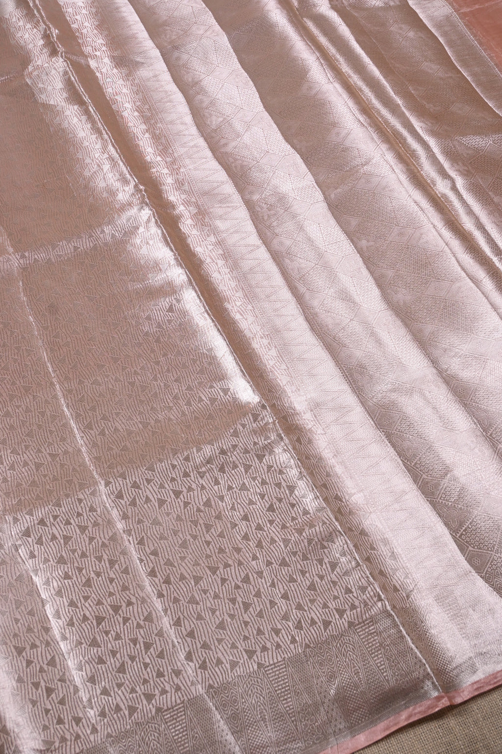 Baby Peach Pure Banarasi Molten Tissue Silk Saree