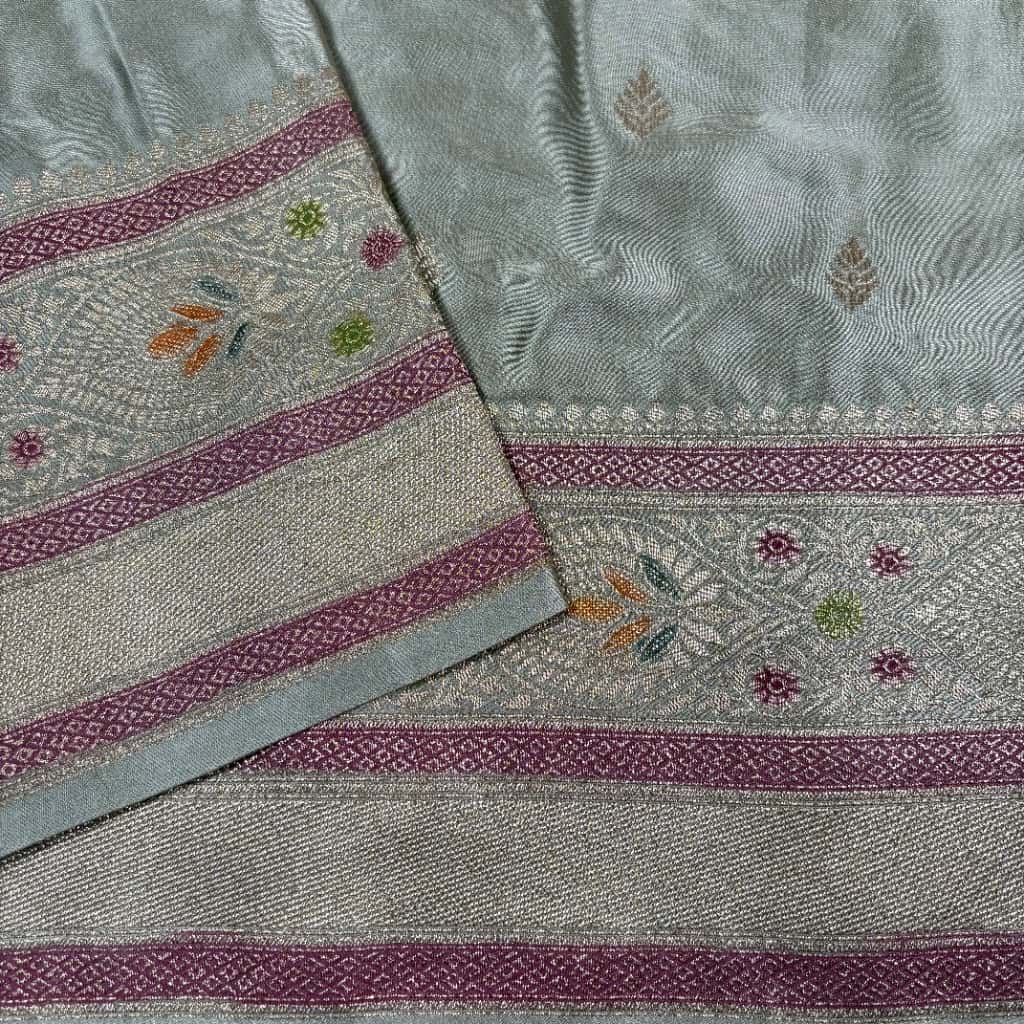 Light Grey Banarasi Mashru Satin Georgette Saree