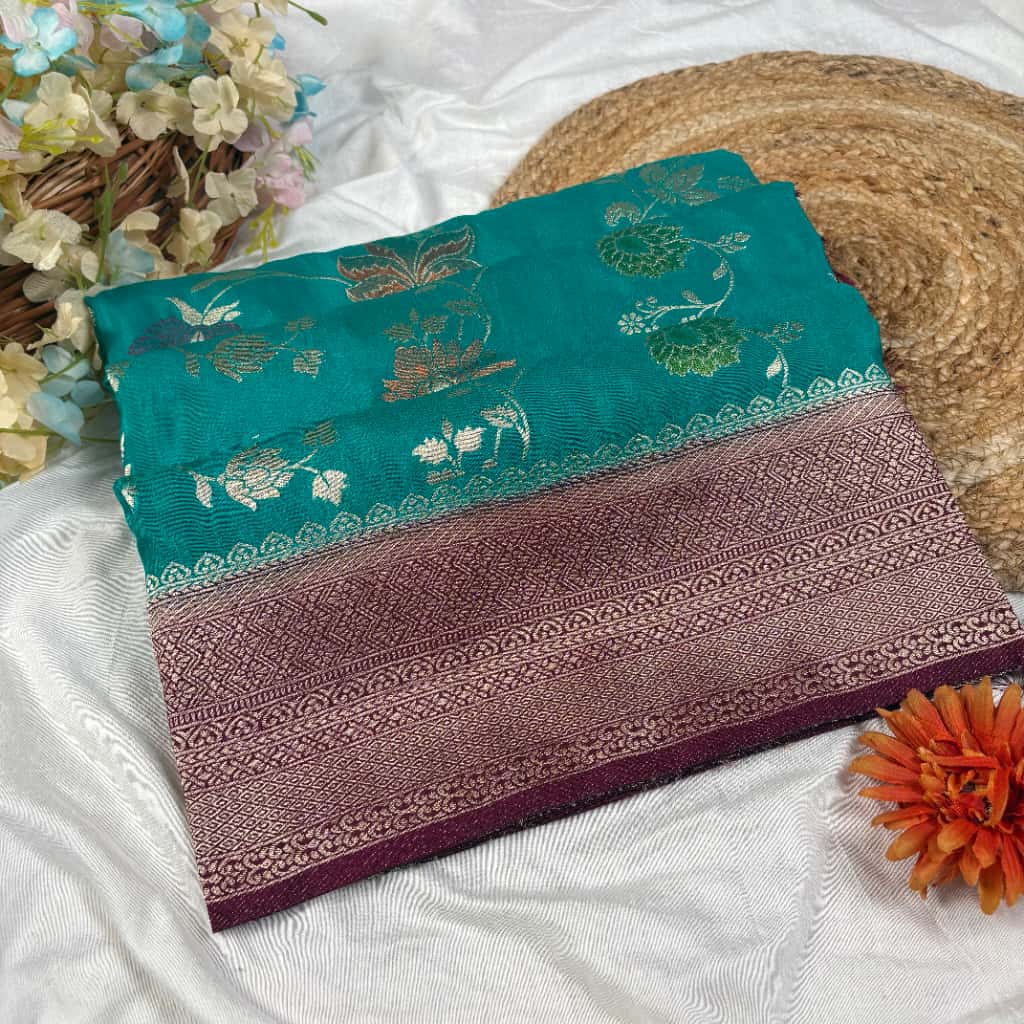 Shi Green Banarasi Katan Georgette Silk Saree