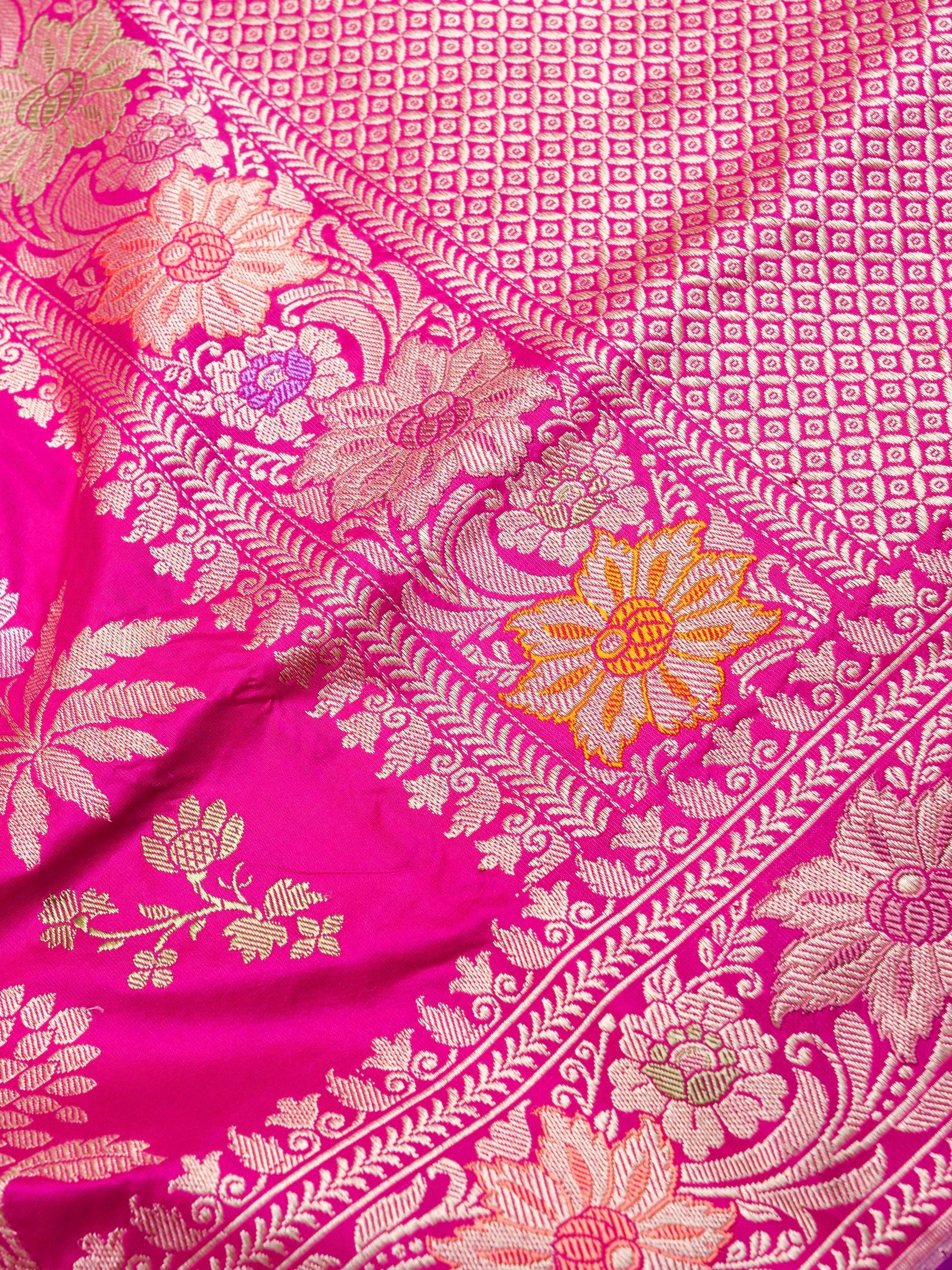 Handwoven Pink Banarasi Katan Silk Saree