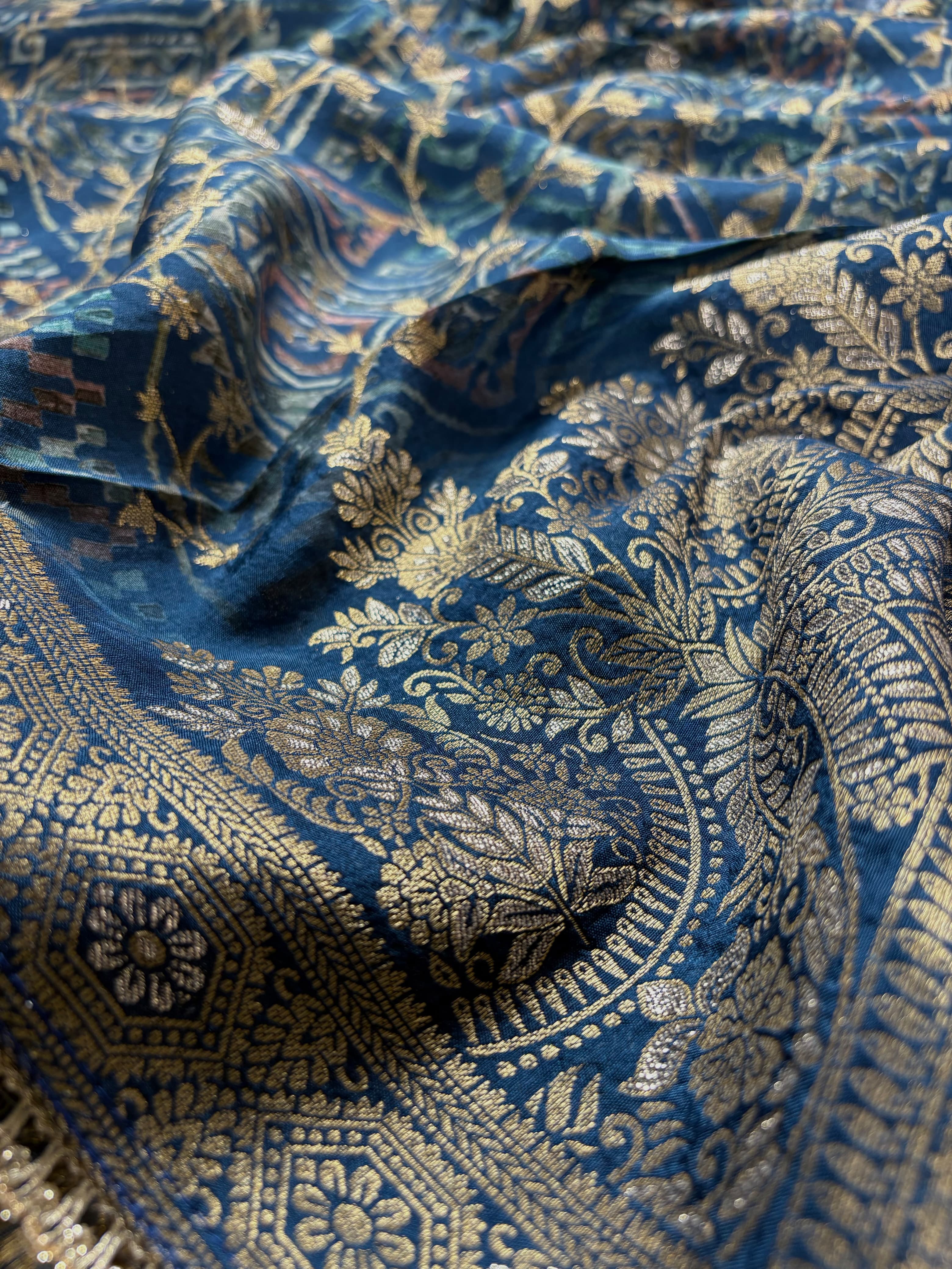 Navy Blue Banarasi Kora Tissue Suit