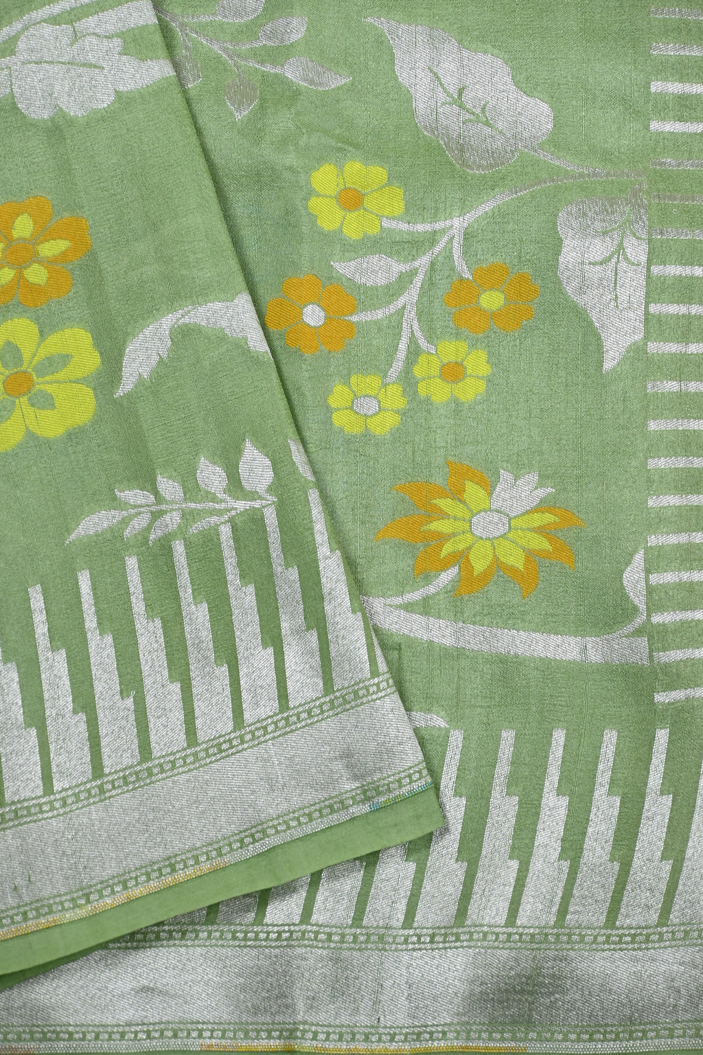 Baby Green Pure Banarasi Tussar Georgette Saree