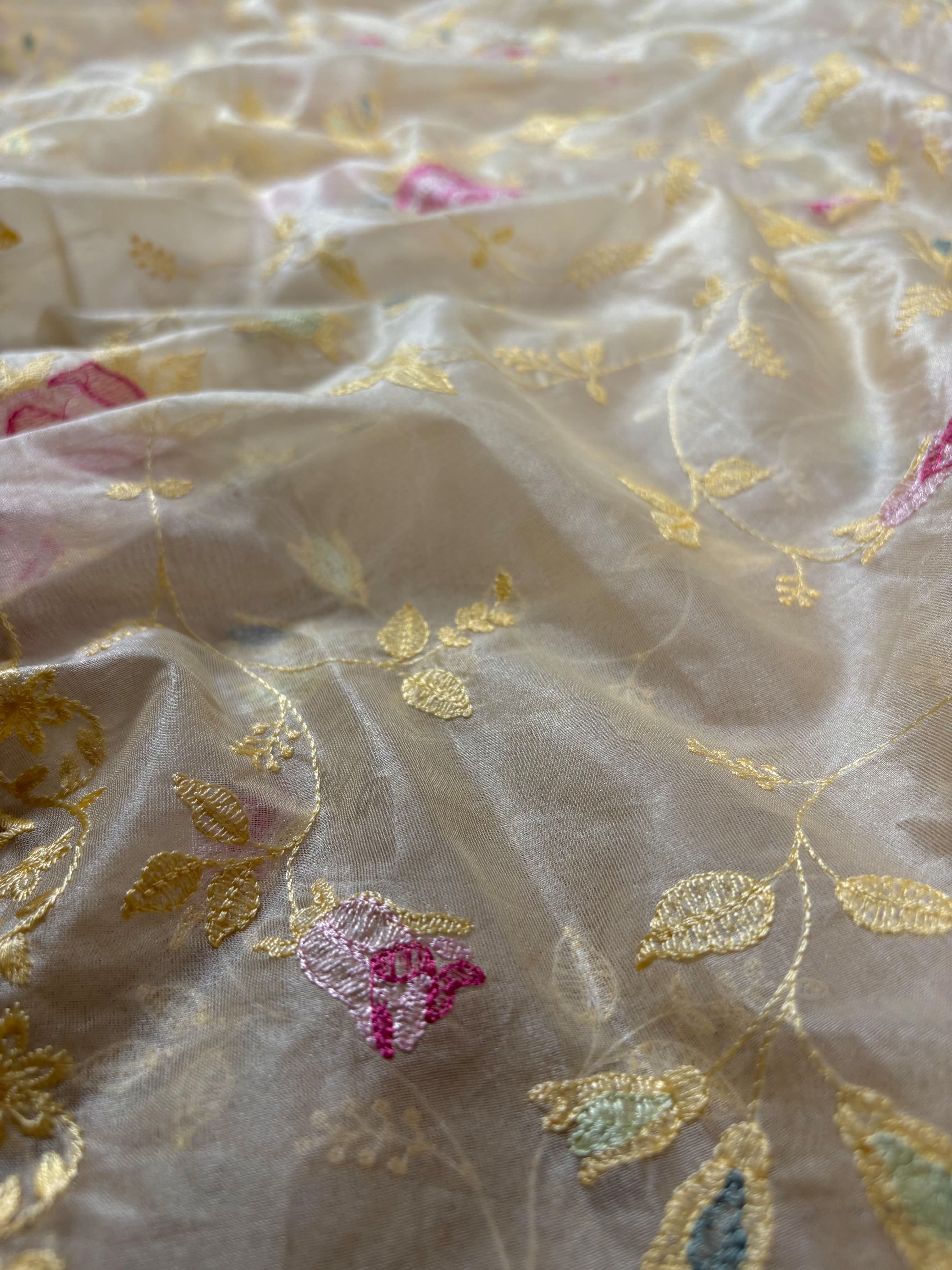 Pastel Yellow Banarasi Organza Silk Suit