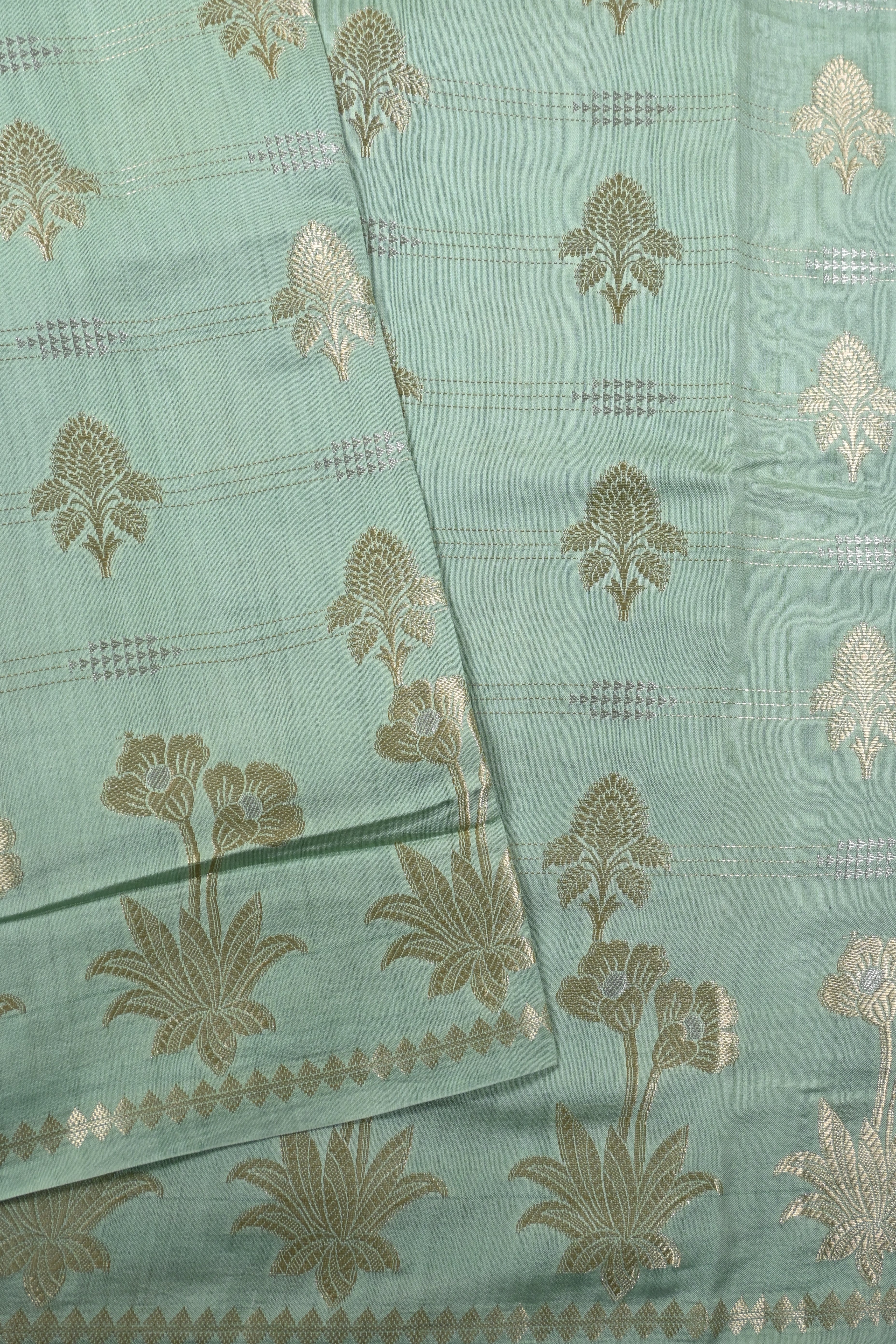 Light Green Pure Banarasi Moonga Silk Saree