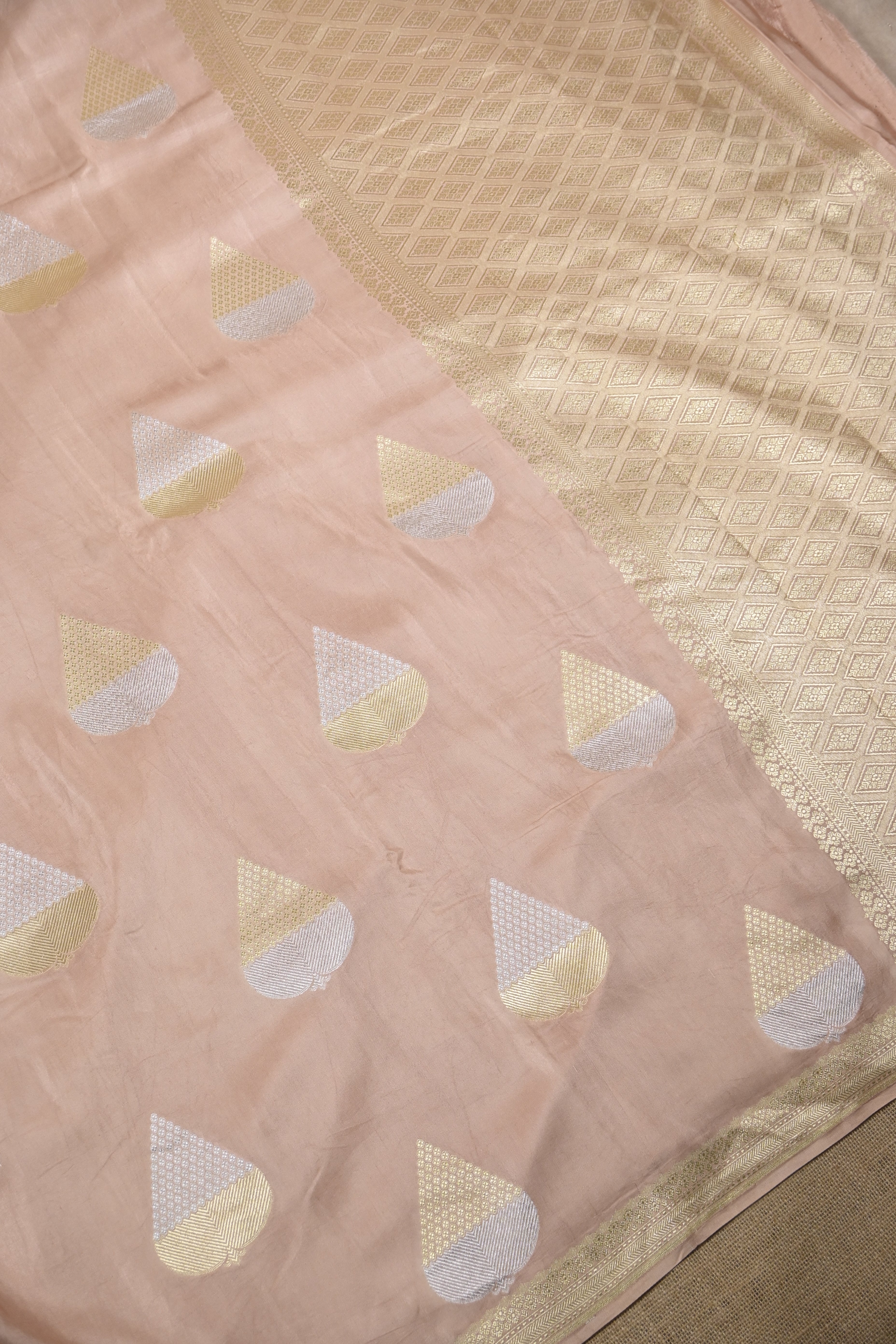 Moose Brown Pure Banarasi Satin Mashru Silk Saree