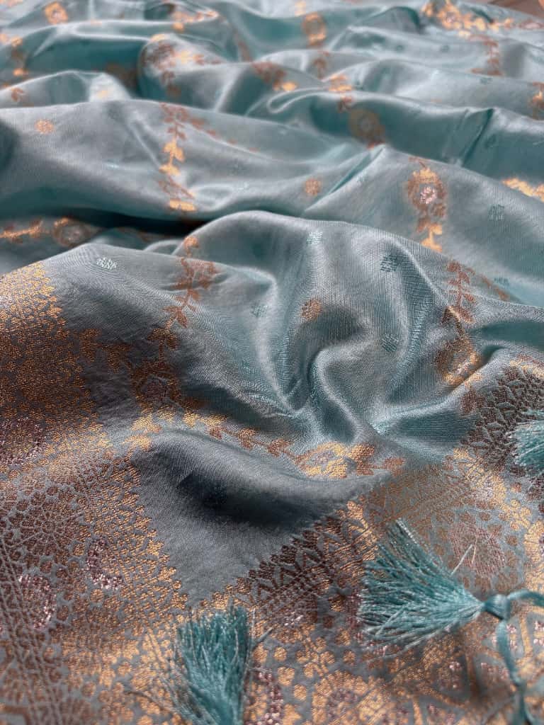 Sky Blue Banarasi Tussar Silk Suit