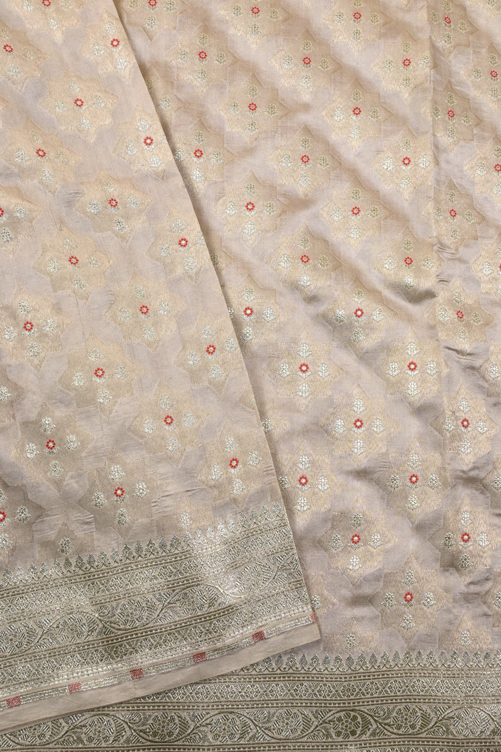 Beige Pure Banarasi Katan Silk Saree