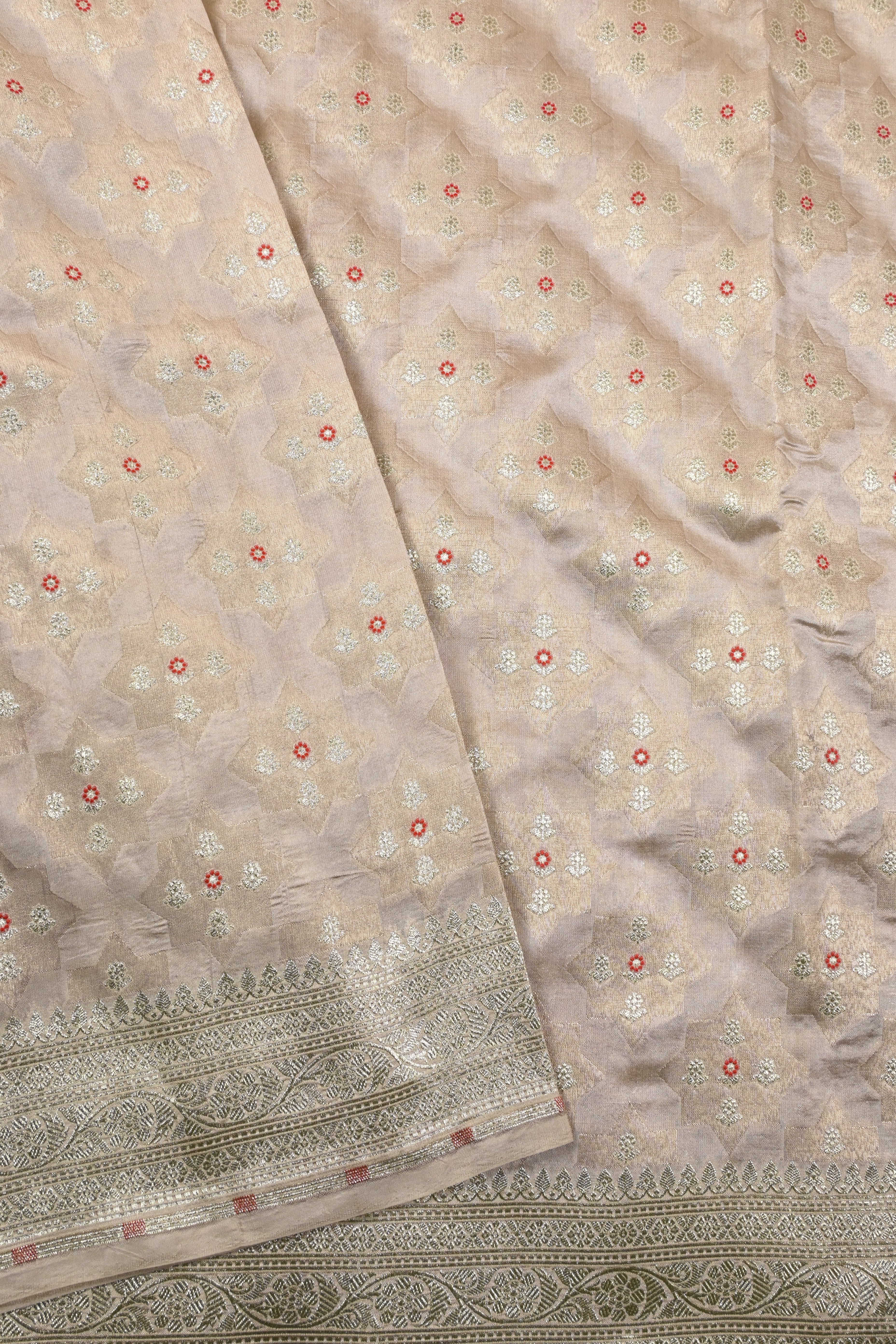 Beige Pure Banarasi Katan Silk Saree