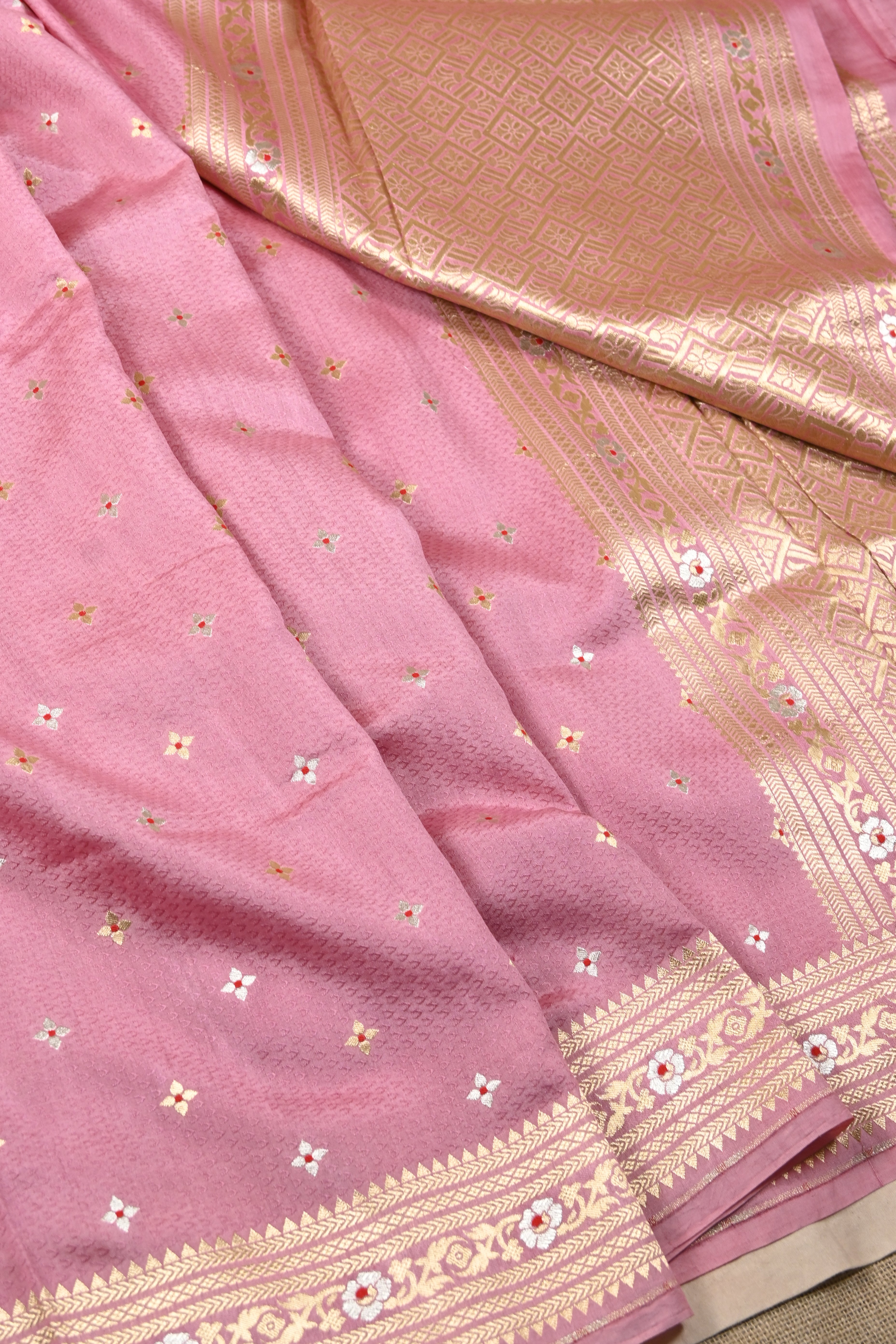 Dusty Peach Pure Banarasi Katan Silk Saree