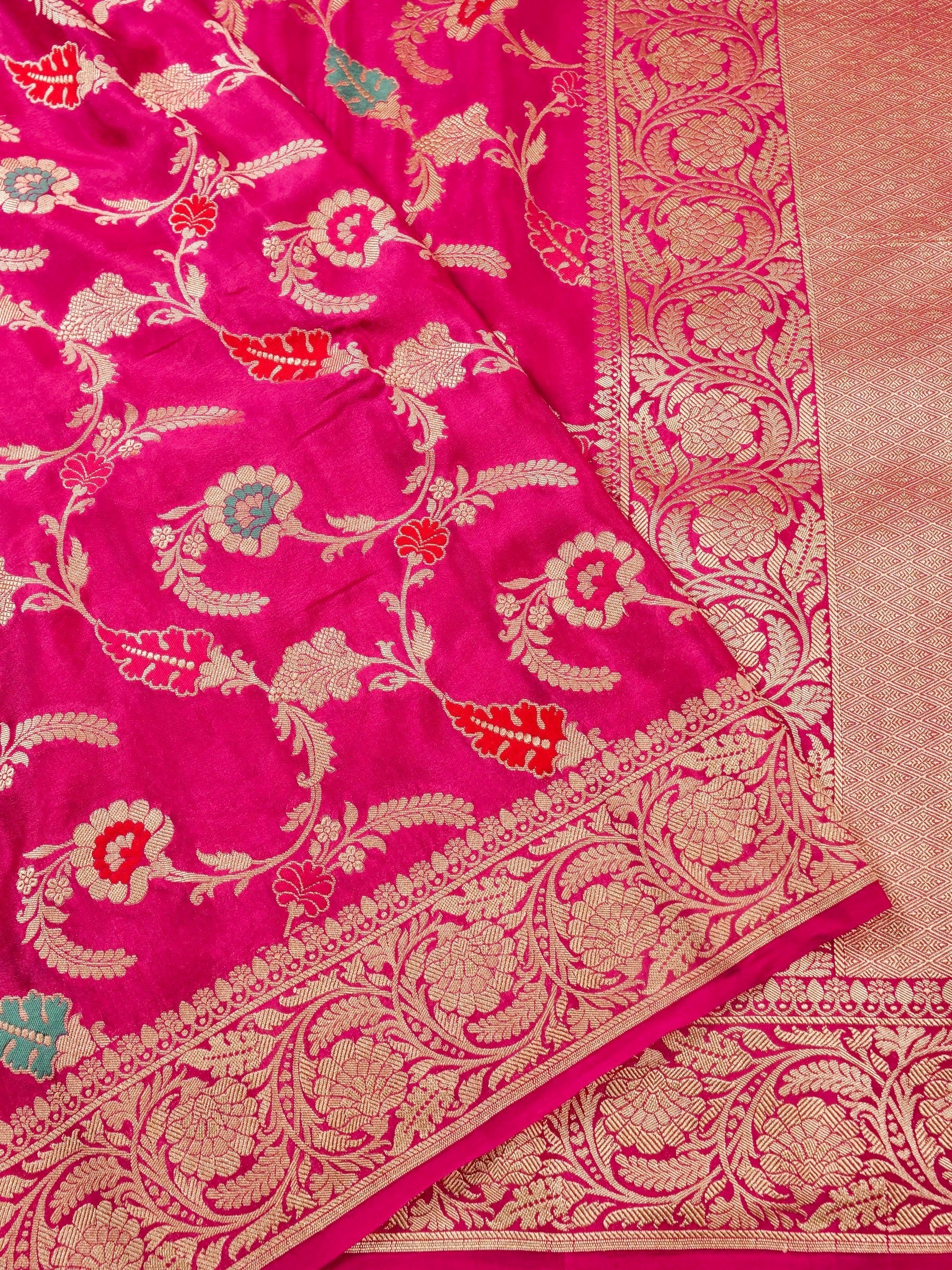 Handwoven Pink Banarasi Khaddi Silk Saree