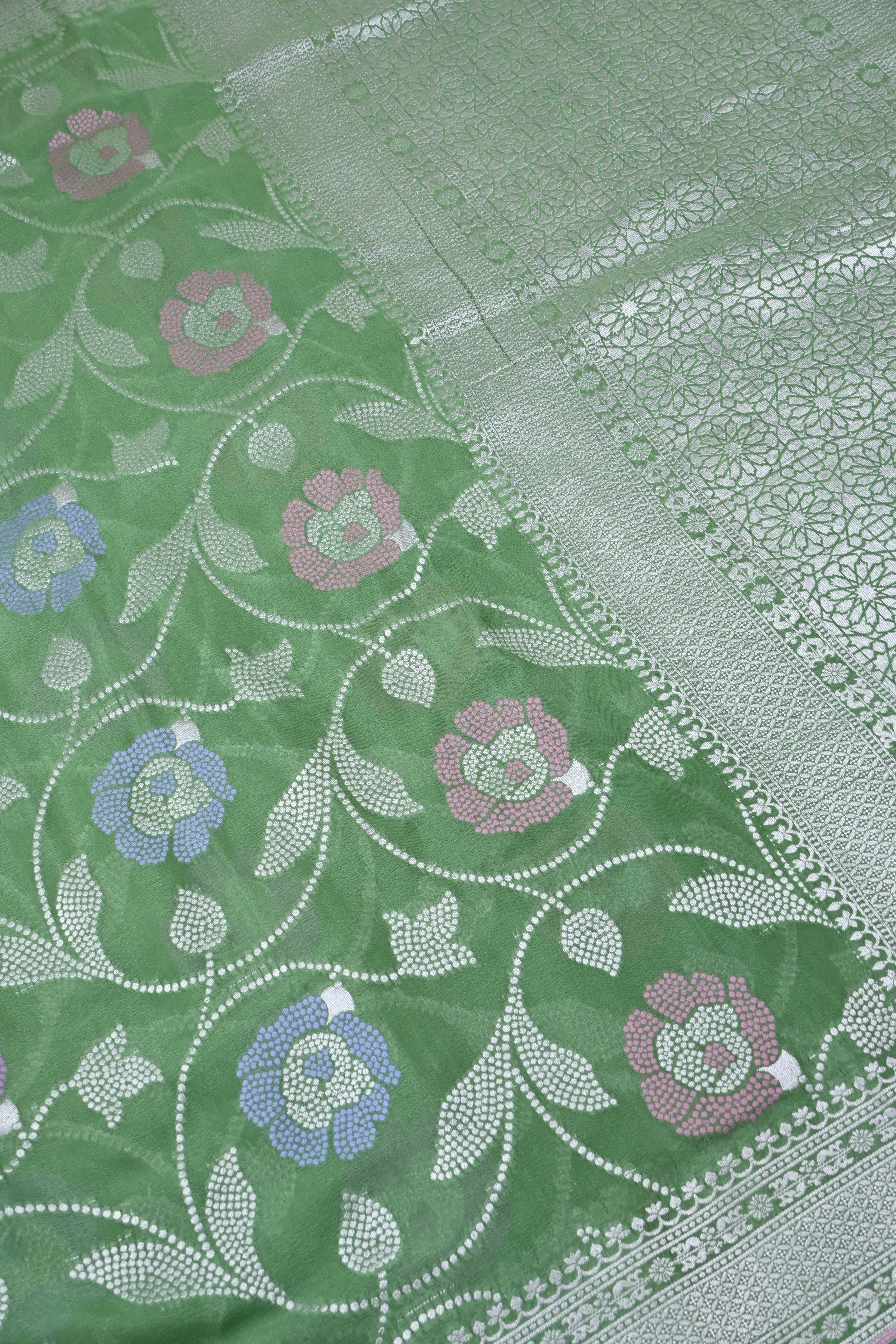 Green Pure Banarasi Khaddi Georgette Silk Saree