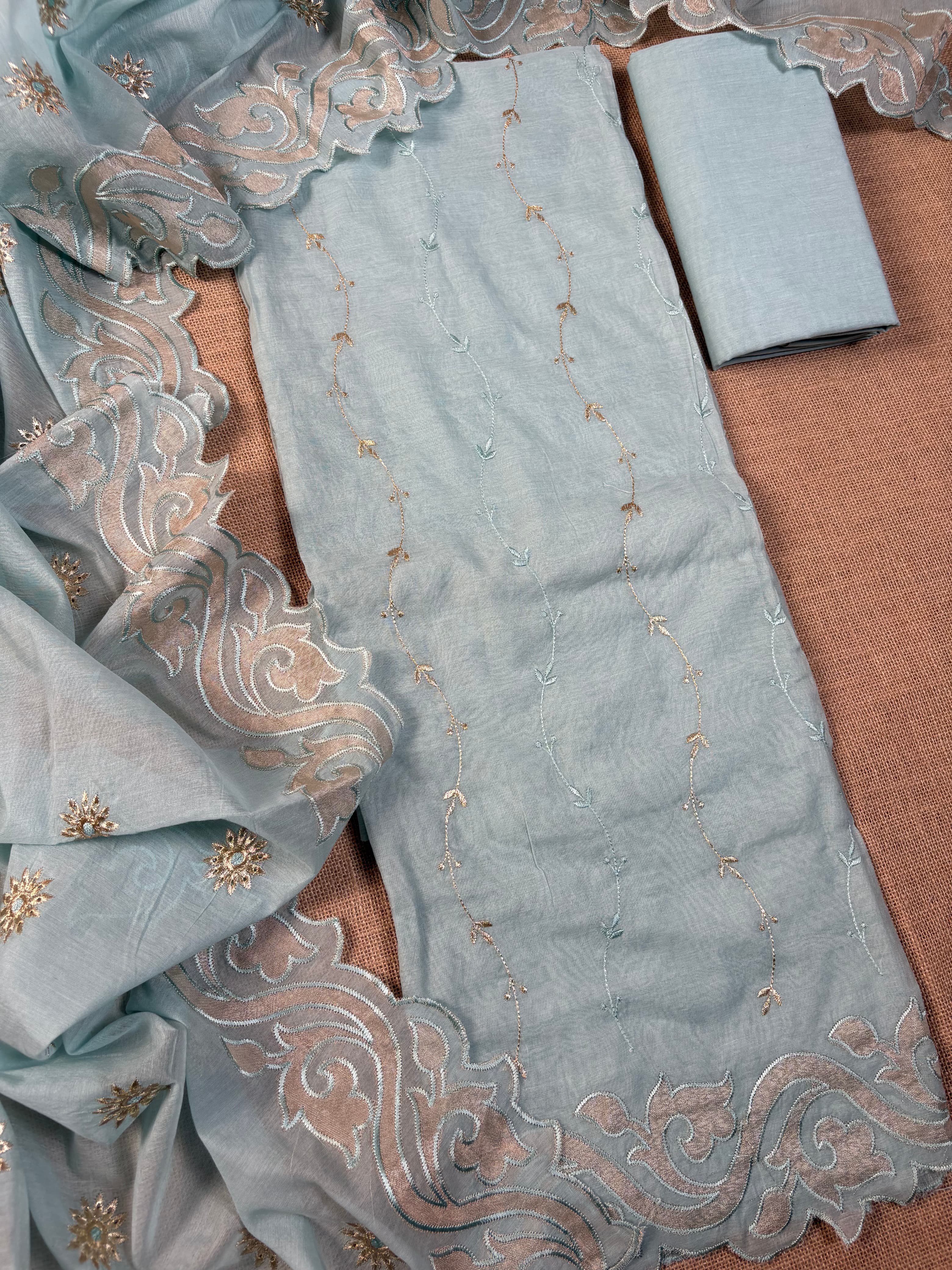 Sky Blue Banarasi Mul-Mul Suit