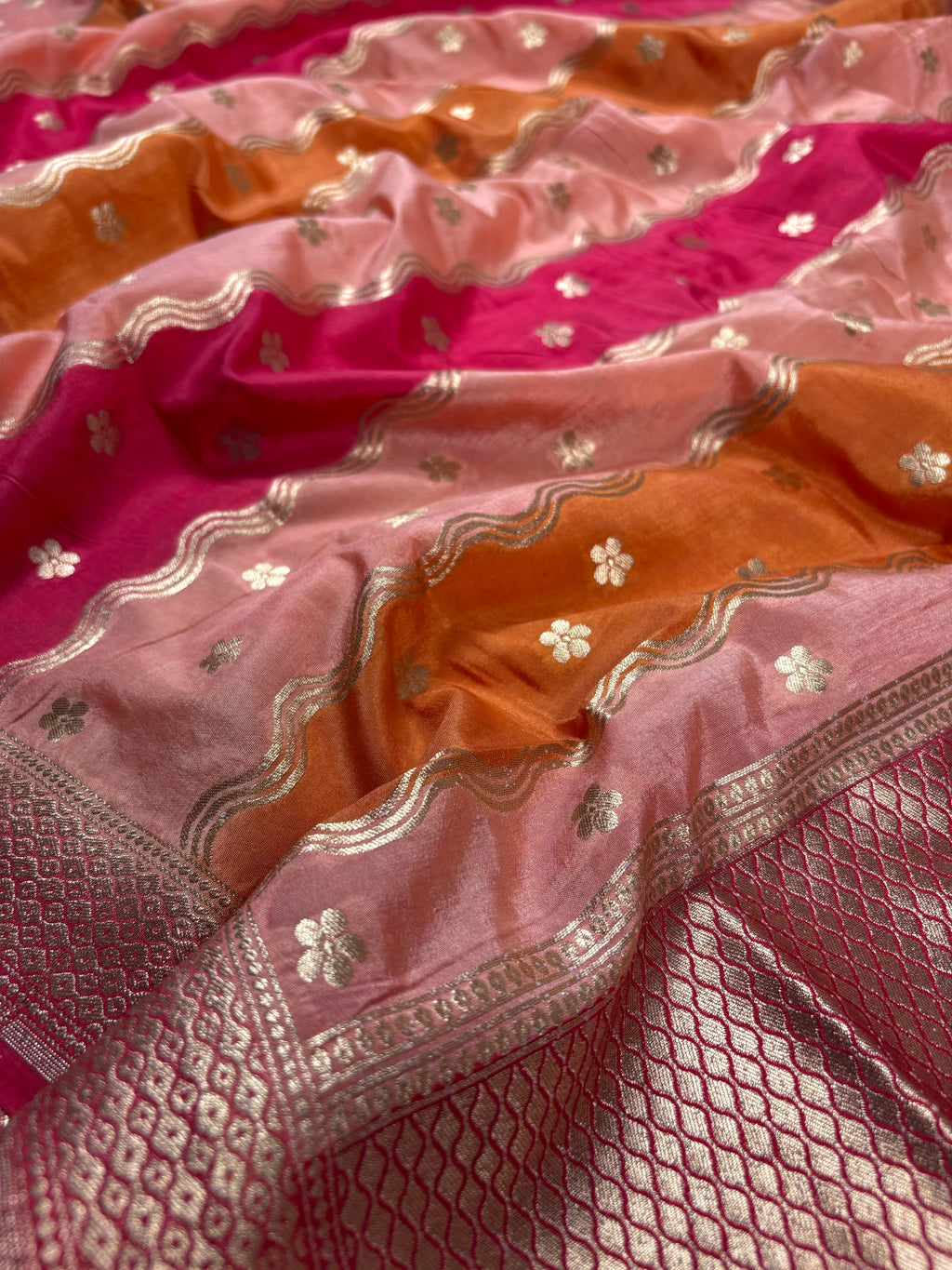 Peach Banarasi Mul-Mul Jamdani Silk Suit
