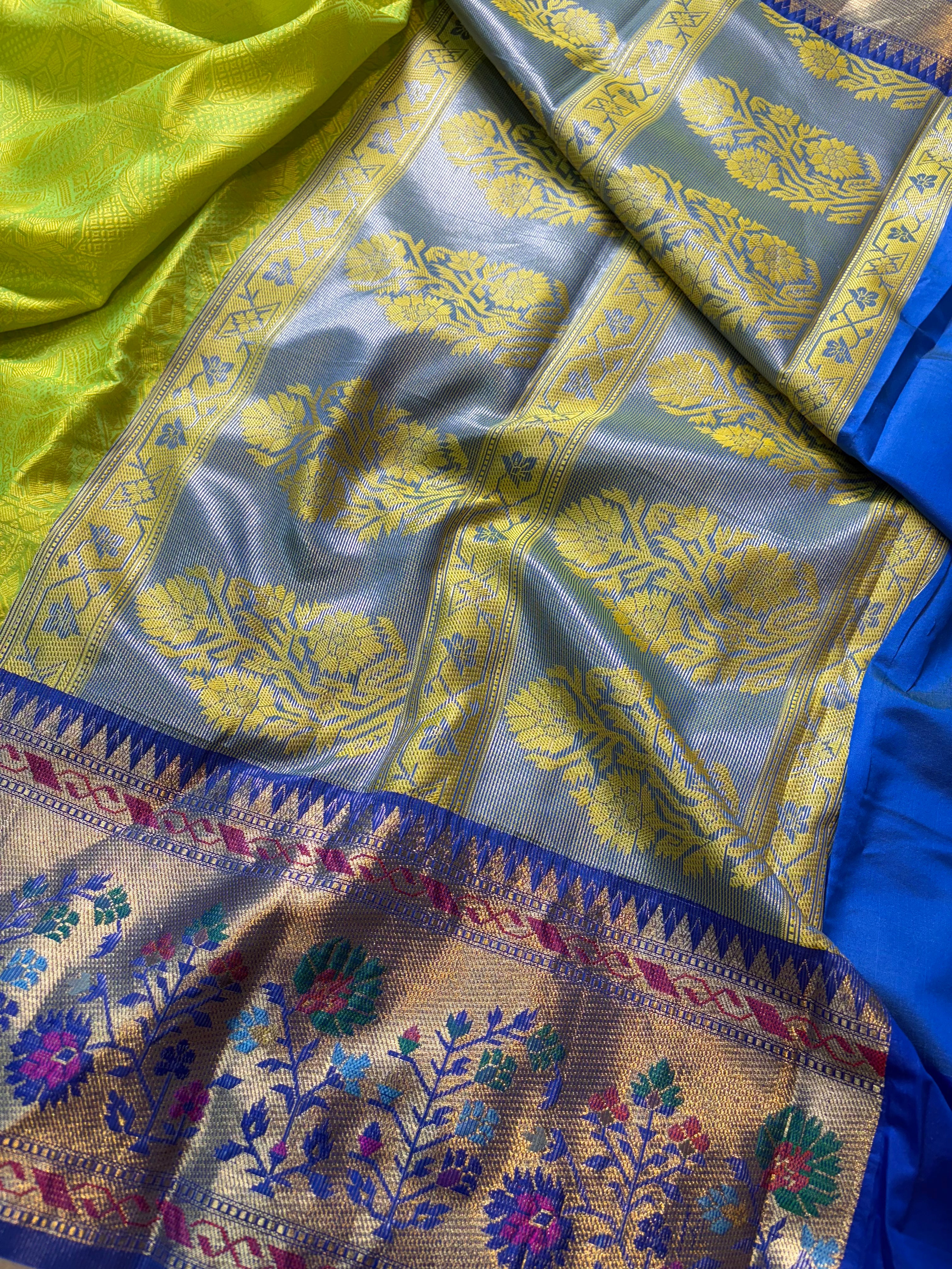 Contrast Banarasi Fancy Katan Tanchui Meena Saree