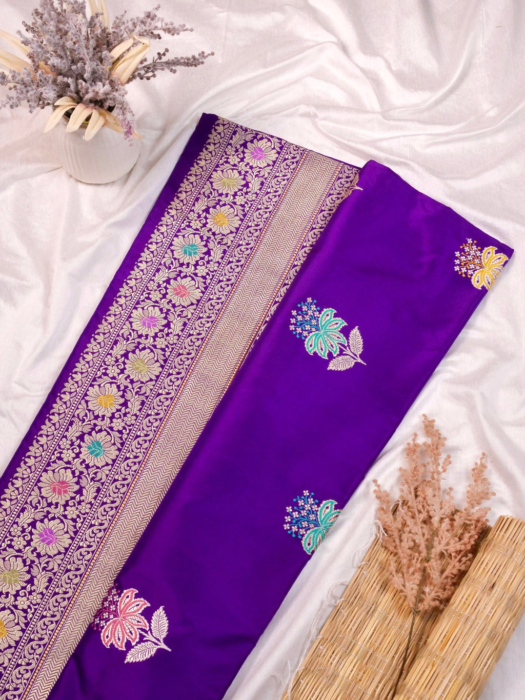 Handwoven Purple Banarasi Katan Silk Saree
