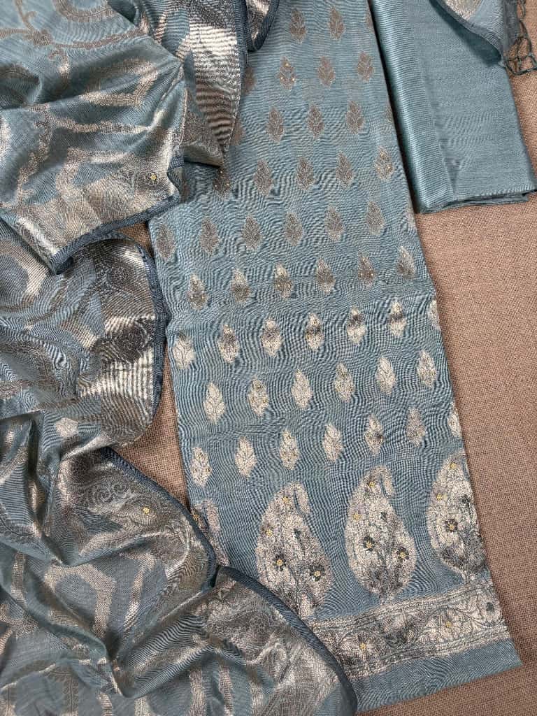 Blue Banarasi Tissue Silk Suit