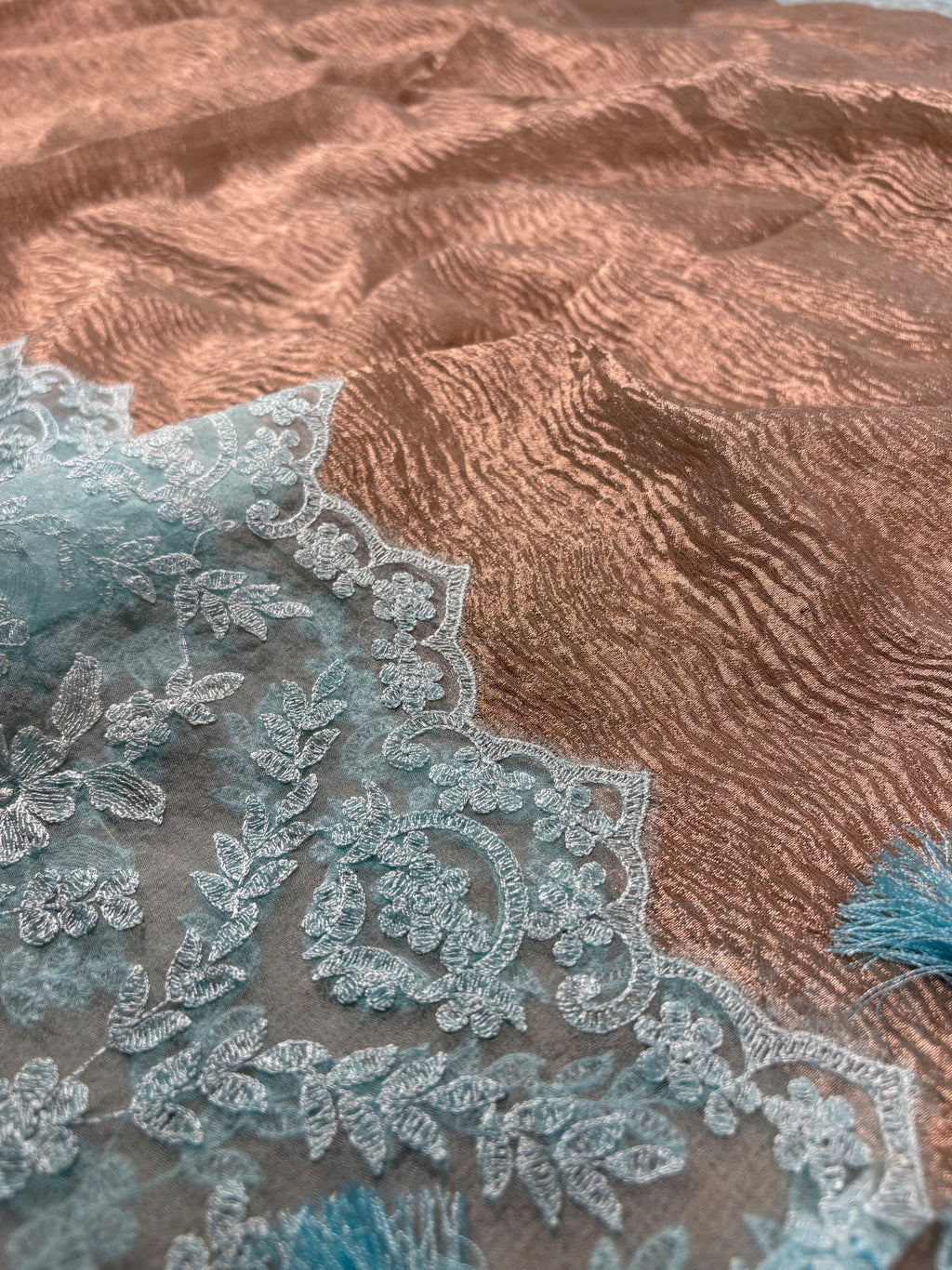 Sky Blue Banarasi Organza Tissue Silk Suit