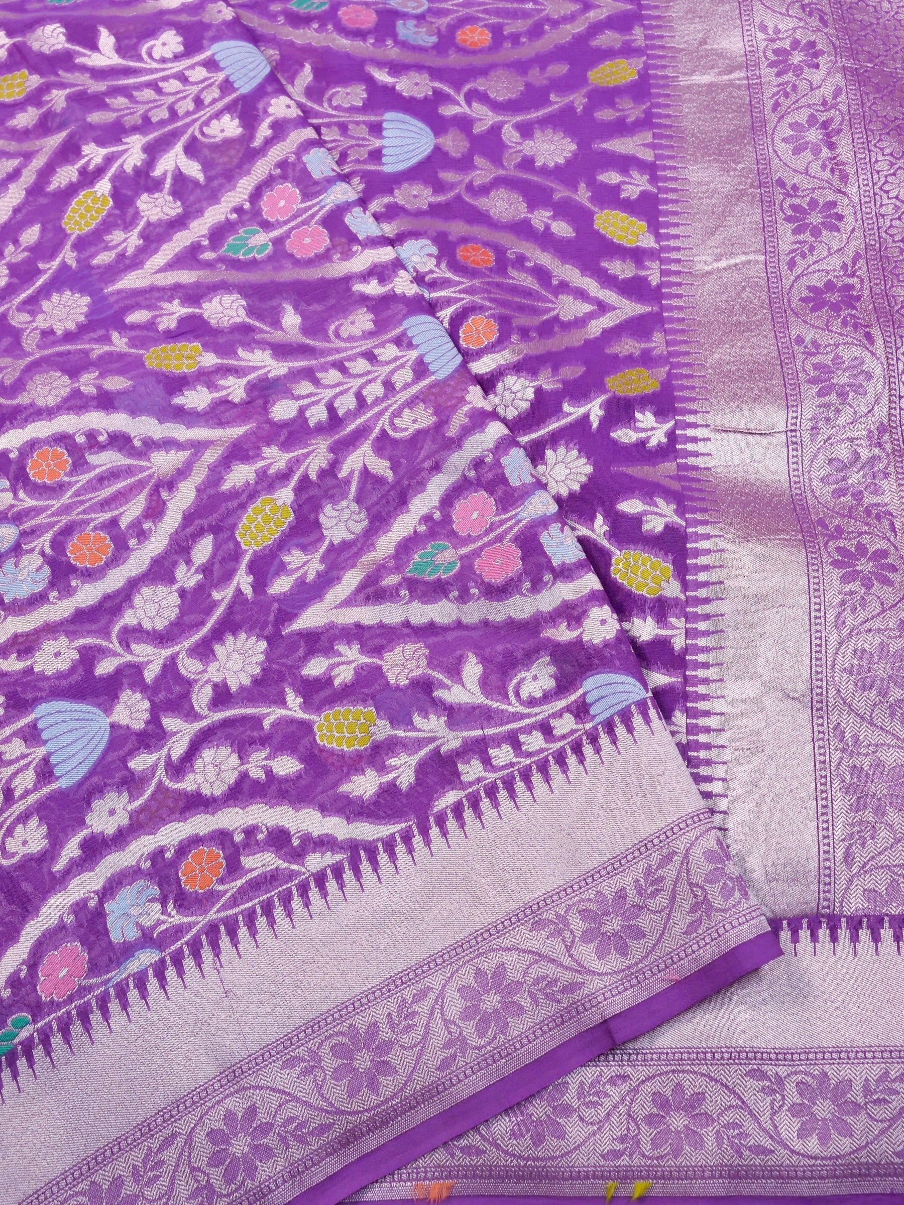 Handwoven Purple Banarasi Khaddi Silk Saree