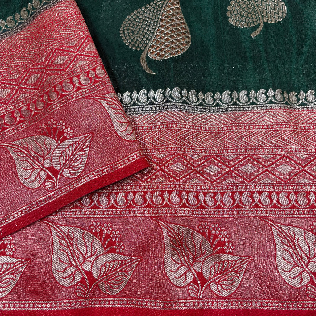 Bottle Green Banarasi Katan Georgette Silk Saree